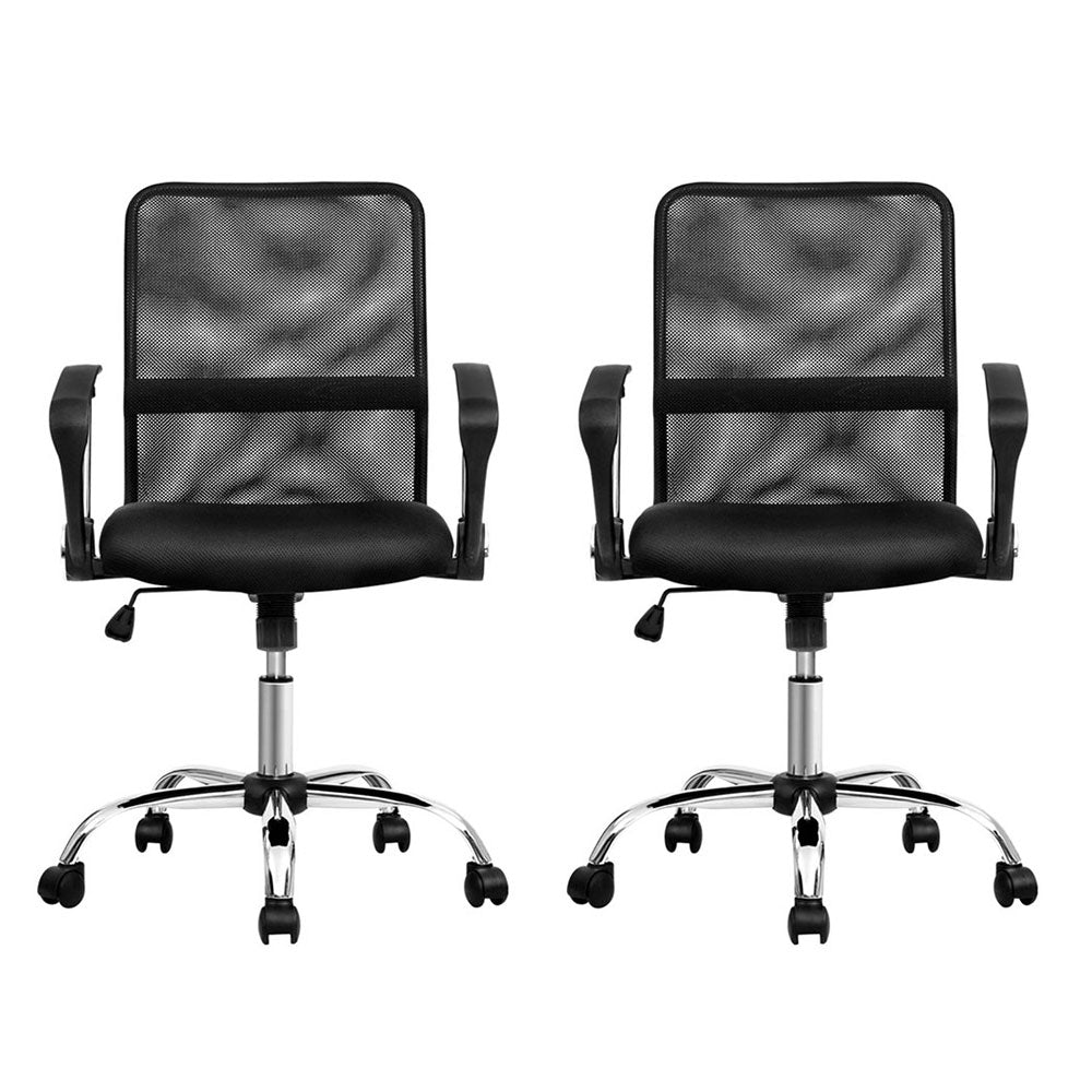 2x Mesh Office Chair Mid Back Black - Furniture > Office > Office & Desk Chairs - Rivercity House & Home Co. (ABN 18 642 972 209) - Affordable Modern Furniture Australia