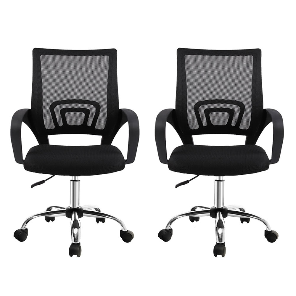 2x Mesh Office Chair Mid Back Black - Furniture > Office > Office & Desk Chairs - Rivercity House & Home Co. (ABN 18 642 972 209) - Affordable Modern Furniture Australia