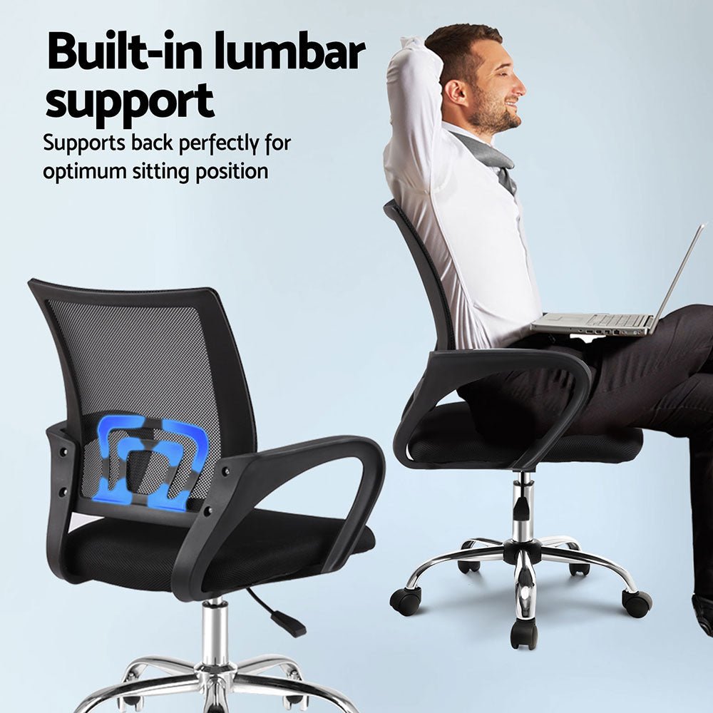 2x Mesh Office Chair Mid Back Black - Furniture > Office > Office & Desk Chairs - Rivercity House & Home Co. (ABN 18 642 972 209) - Affordable Modern Furniture Australia