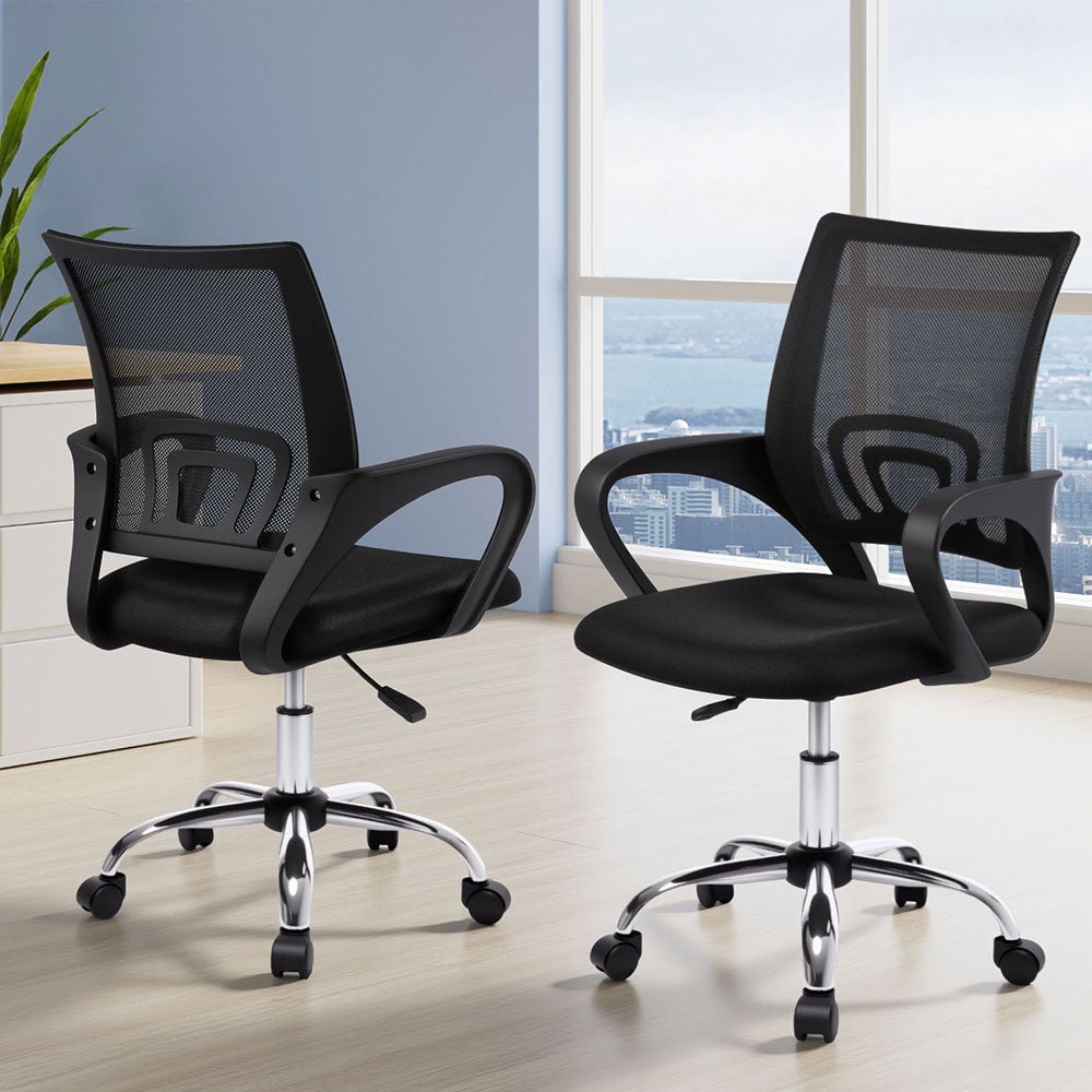 2x Mesh Office Chair Mid Back Black - Furniture > Office > Office & Desk Chairs - Rivercity House & Home Co. (ABN 18 642 972 209) - Affordable Modern Furniture Australia