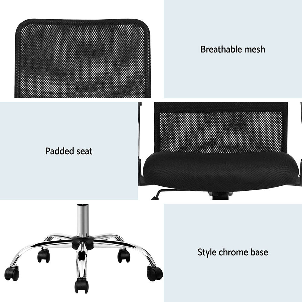 2x Mesh Office Chair Mid Back Black - Furniture > Office > Office & Desk Chairs - Rivercity House & Home Co. (ABN 18 642 972 209) - Affordable Modern Furniture Australia