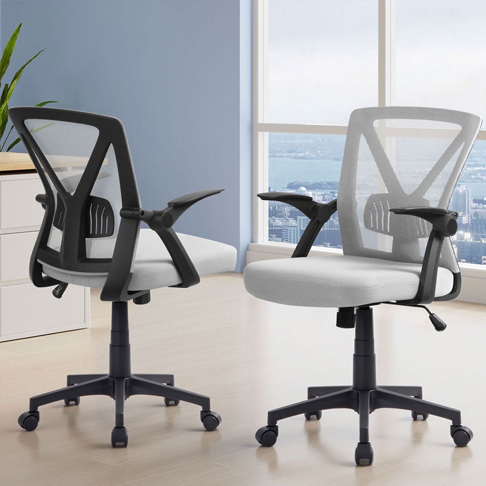 2x Mesh Office Chair Mid Back Grey - Furniture > Office > Office & Desk Chairs - Rivercity House & Home Co. (ABN 18 642 972 209) - Affordable Modern Furniture Australia