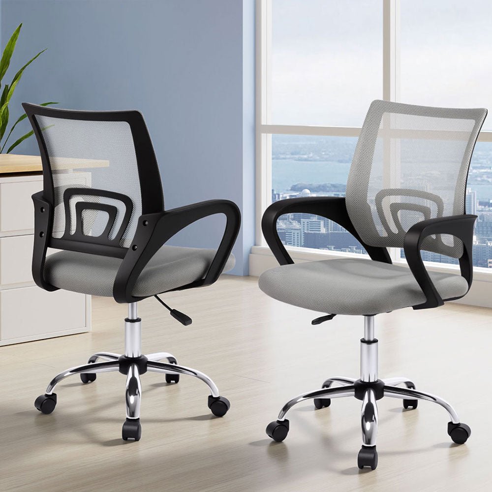 2x Mesh Office Chair Mid Back Grey - Furniture > Office > Office & Desk Chairs - Rivercity House & Home Co. (ABN 18 642 972 209) - Affordable Modern Furniture Australia
