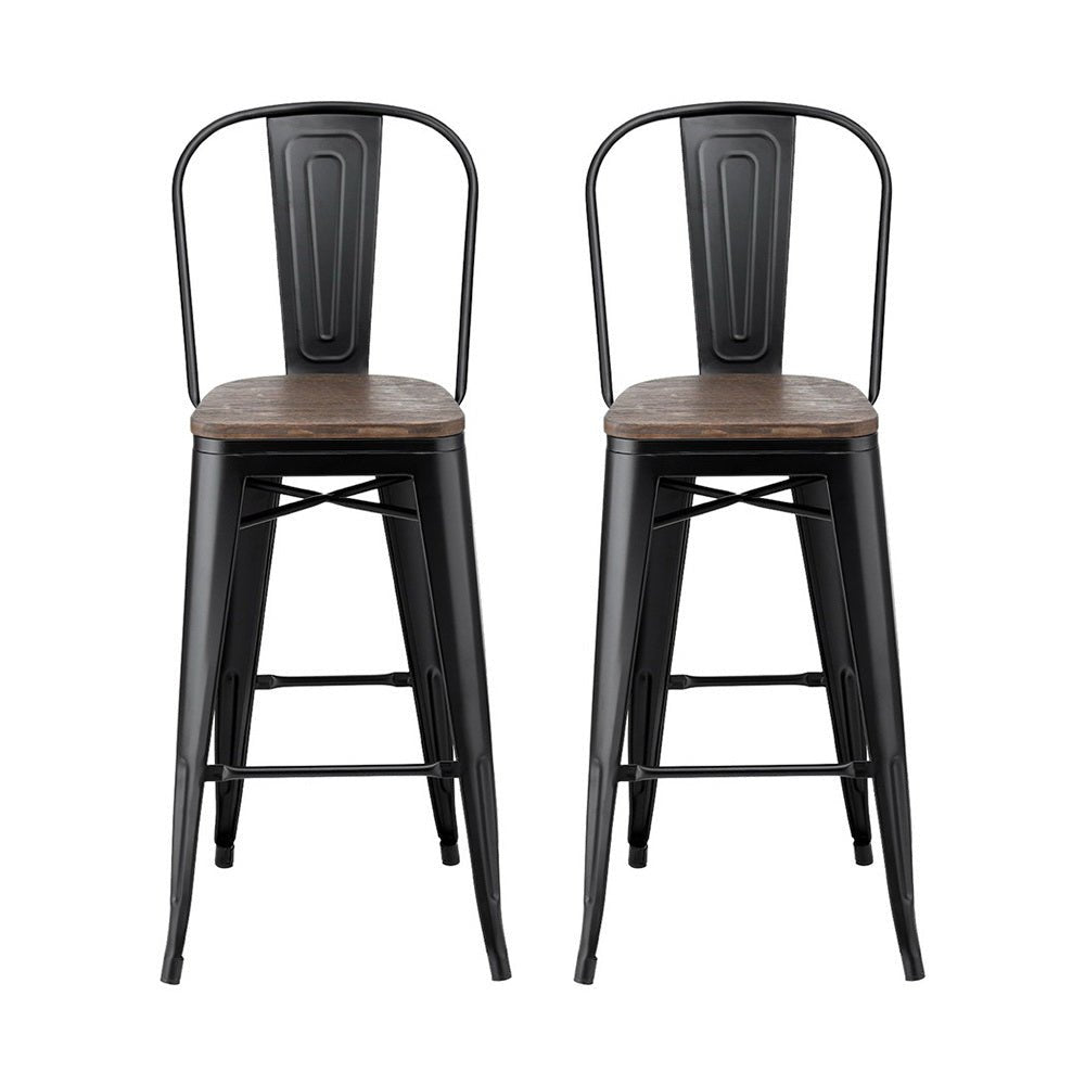 2x Metal Bar Stools Wooden Seat Retro Counter Stool - Furniture > Bar Stools & Chairs > Table & Bar Stools - Rivercity House & Home Co. (ABN 18 642 972 209) - Affordable Modern Furniture Australia