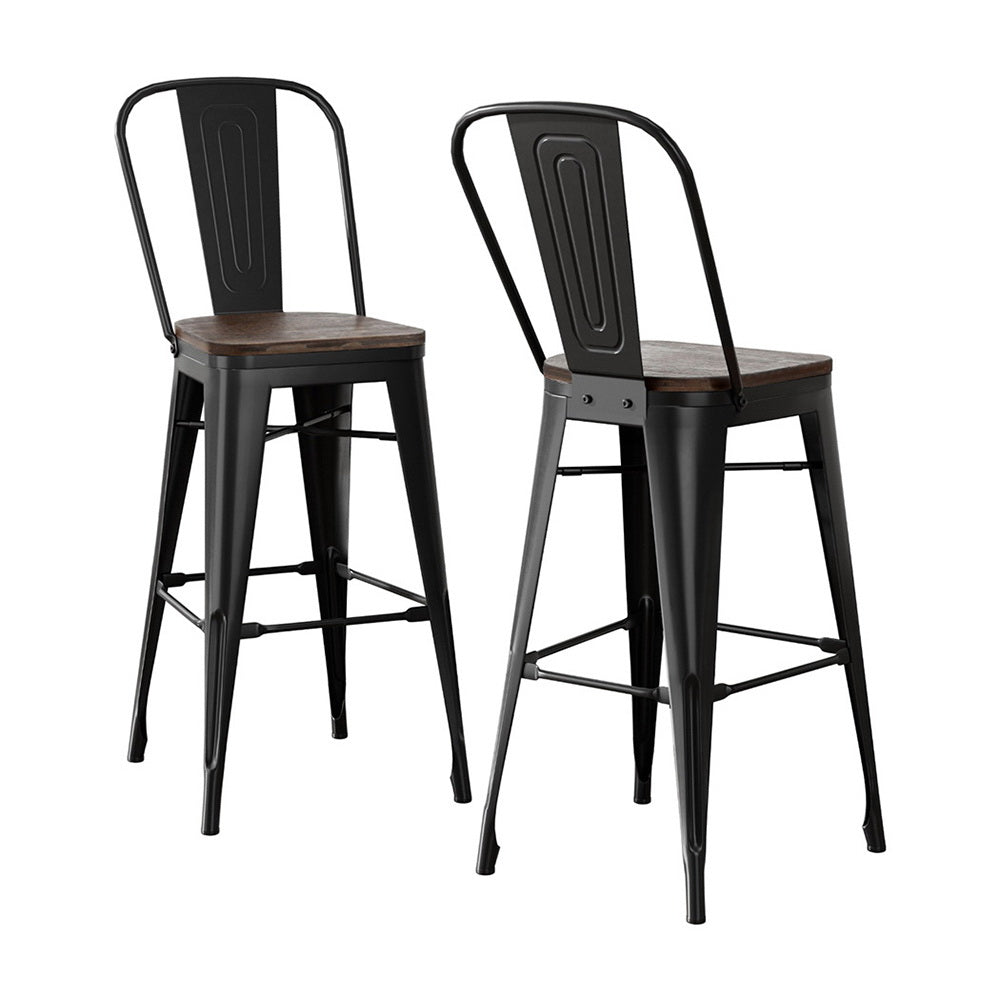 2x Metal Bar Stools Wooden Seat Retro Counter Stool - Furniture > Bar Stools & Chairs > Table & Bar Stools - Rivercity House & Home Co. (ABN 18 642 972 209) - Affordable Modern Furniture Australia