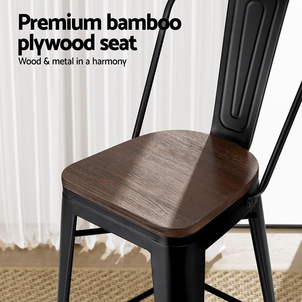 2x Metal Bar Stools Wooden Seat Retro Counter Stool - Furniture > Bar Stools & Chairs > Table & Bar Stools - Rivercity House & Home Co. (ABN 18 642 972 209) - Affordable Modern Furniture Australia