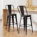 Set of 2 Torin Industrial Metal & Wooden Bar Stools – Black