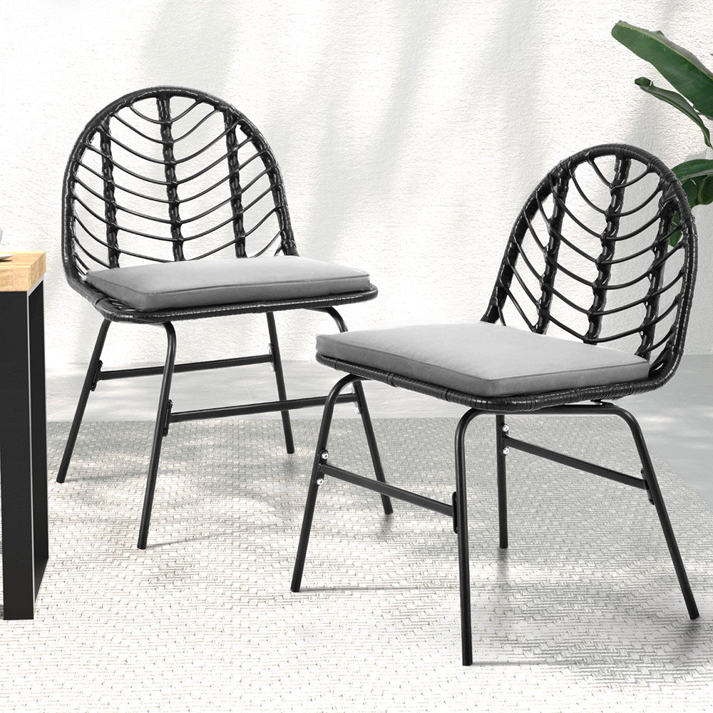 2x Outdoor Chairs Dining Chair Lounge Wicker Patio Furniture Black - Furniture > Outdoor > Outdoor Chairs - Rivercity House & Home Co. (ABN 18 642 972 209) - Affordable Modern Furniture Australia