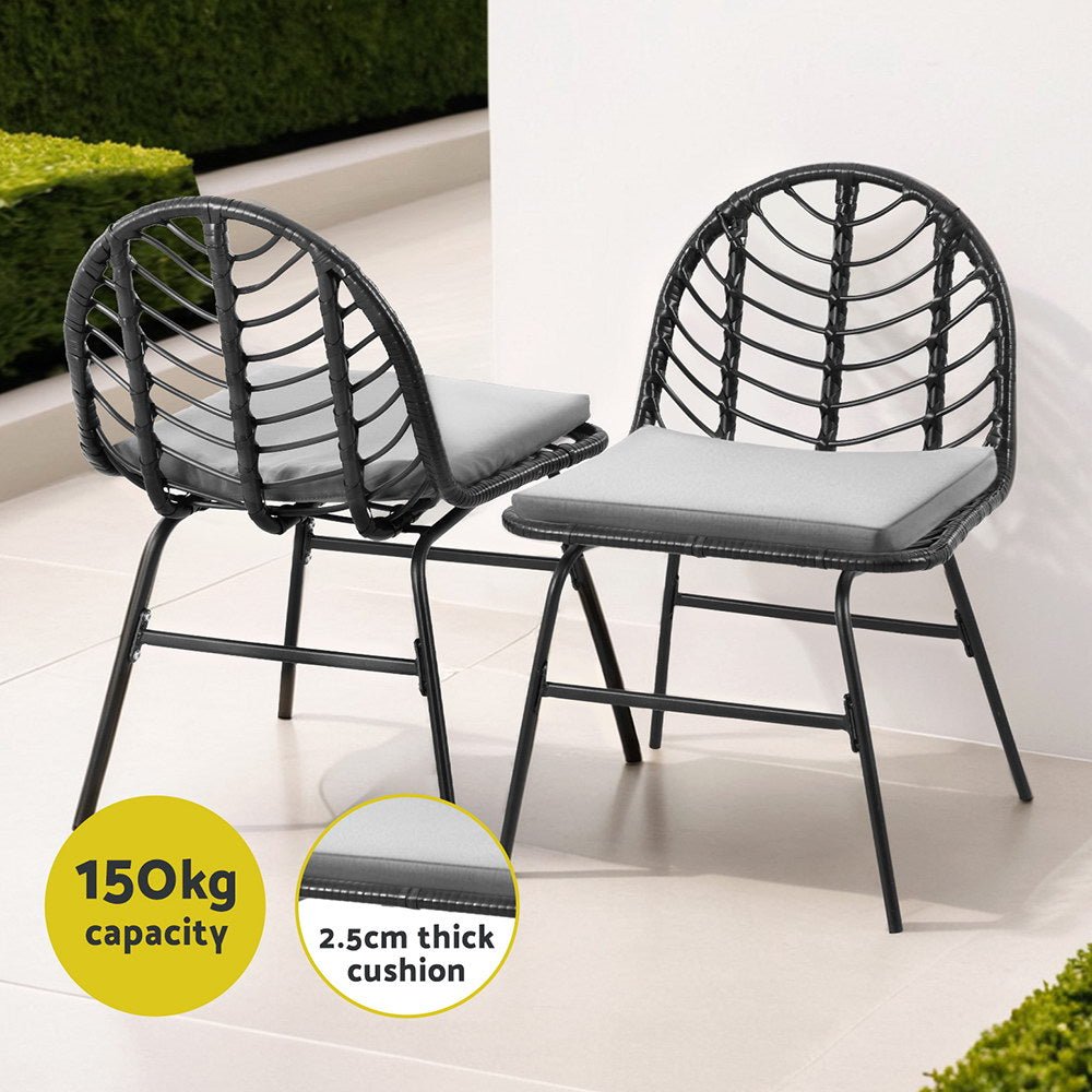 2x Outdoor Chairs Dining Chair Lounge Wicker Patio Furniture Black - Furniture > Outdoor > Outdoor Chairs - Rivercity House & Home Co. (ABN 18 642 972 209) - Affordable Modern Furniture Australia