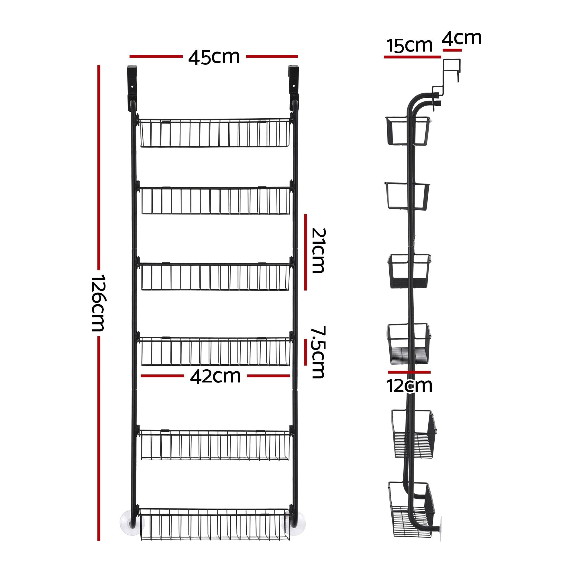 2x Over Door Storage Pantry Organiser 6 - Tier Metal Hanger Hook Black - Tools > Tools Storage > Wall Storage Racks - Rivercity House & Home Co. (ABN 18 642 972 209) - Affordable Modern Furniture Australia
