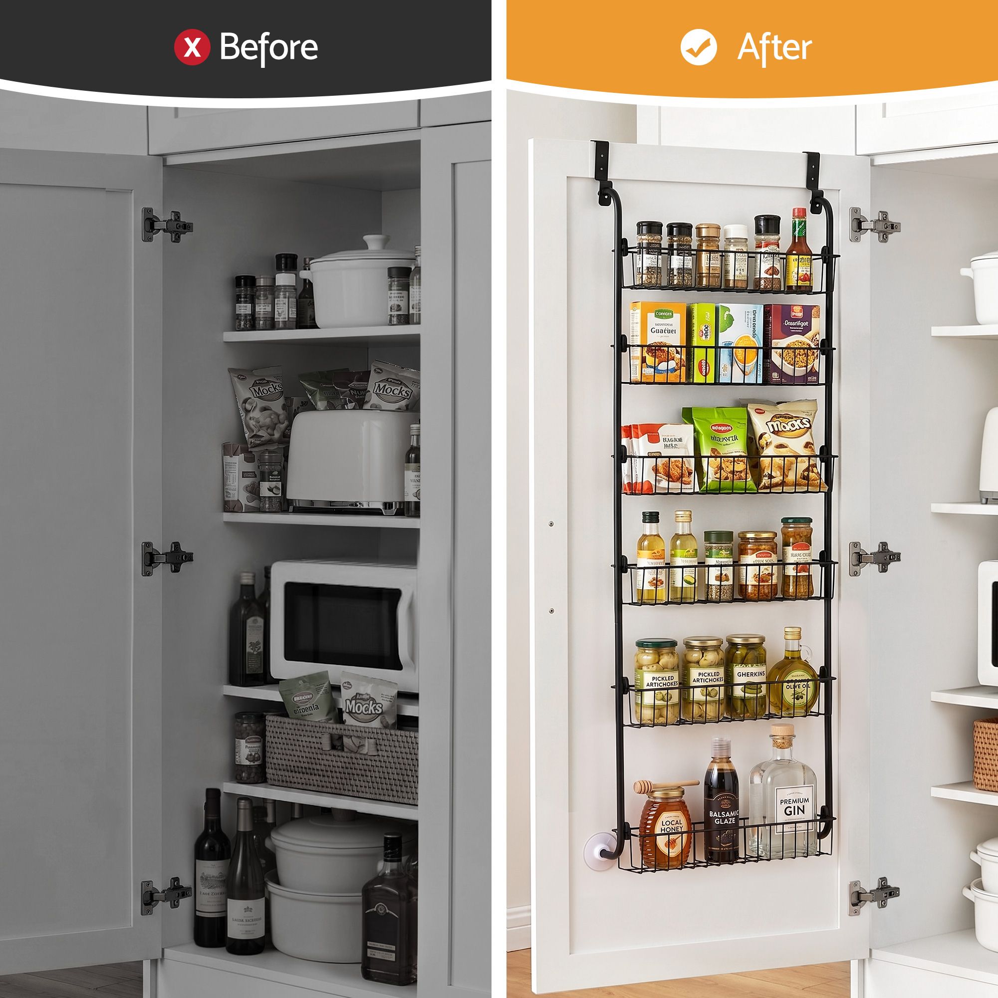 2x Over Door Storage Pantry Organiser 6 - Tier Metal Hanger Hook Black - Tools > Tools Storage > Wall Storage Racks - Rivercity House & Home Co. (ABN 18 642 972 209) - Affordable Modern Furniture Australia