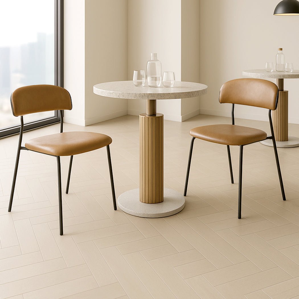 2x PU Leather Dining Chairs with Metal Legs - Brown - Rivercity House & Home Co. (ABN 18 642 972 209) - Affordable Modern Furniture Australia