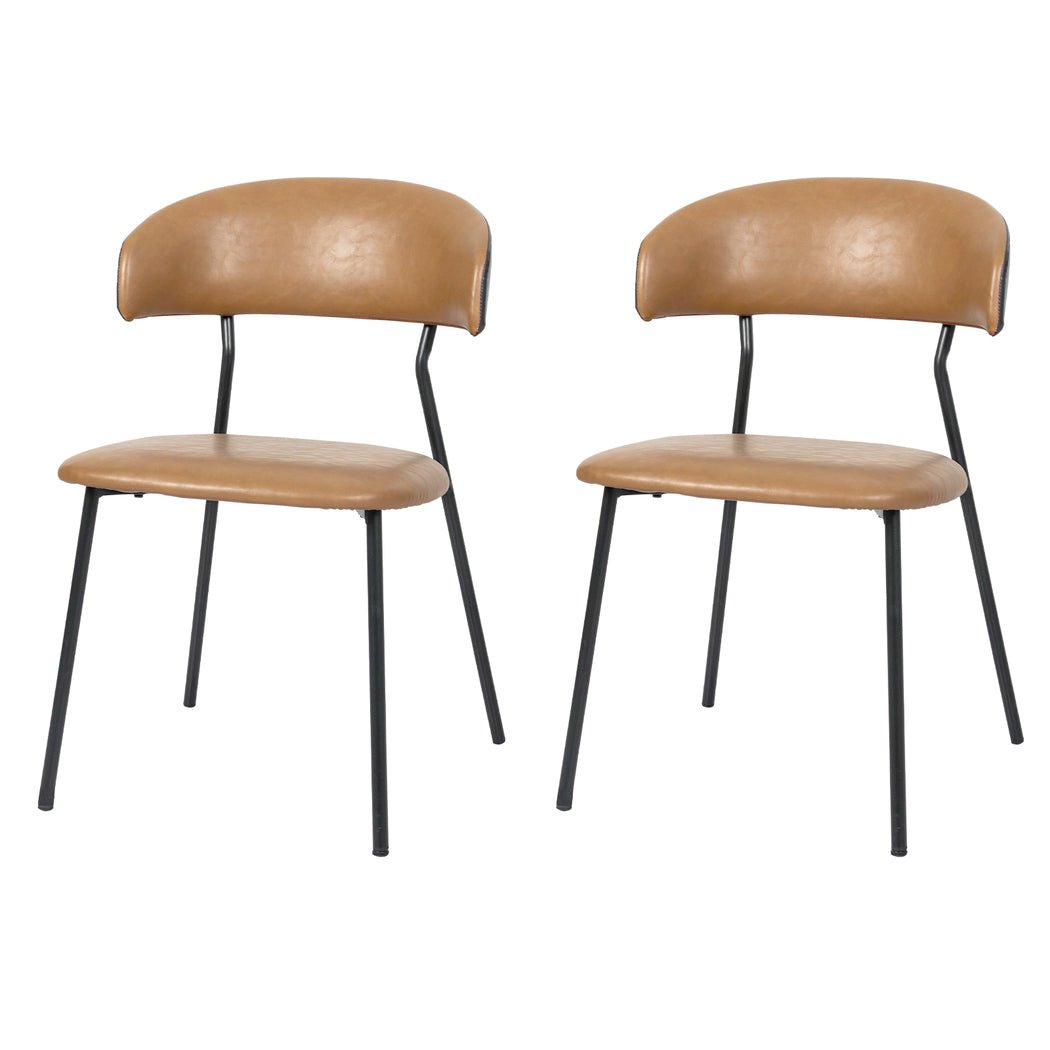 2x PU Leather Dining Chairs with Metal Legs - Brown - Rivercity House & Home Co. (ABN 18 642 972 209) - Affordable Modern Furniture Australia