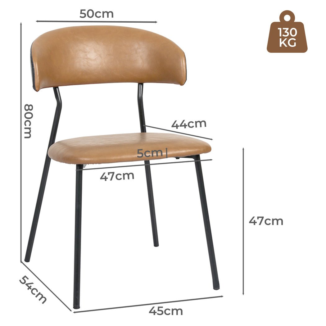 2x PU Leather Dining Chairs with Metal Legs - Brown - Rivercity House & Home Co. (ABN 18 642 972 209) - Affordable Modern Furniture Australia