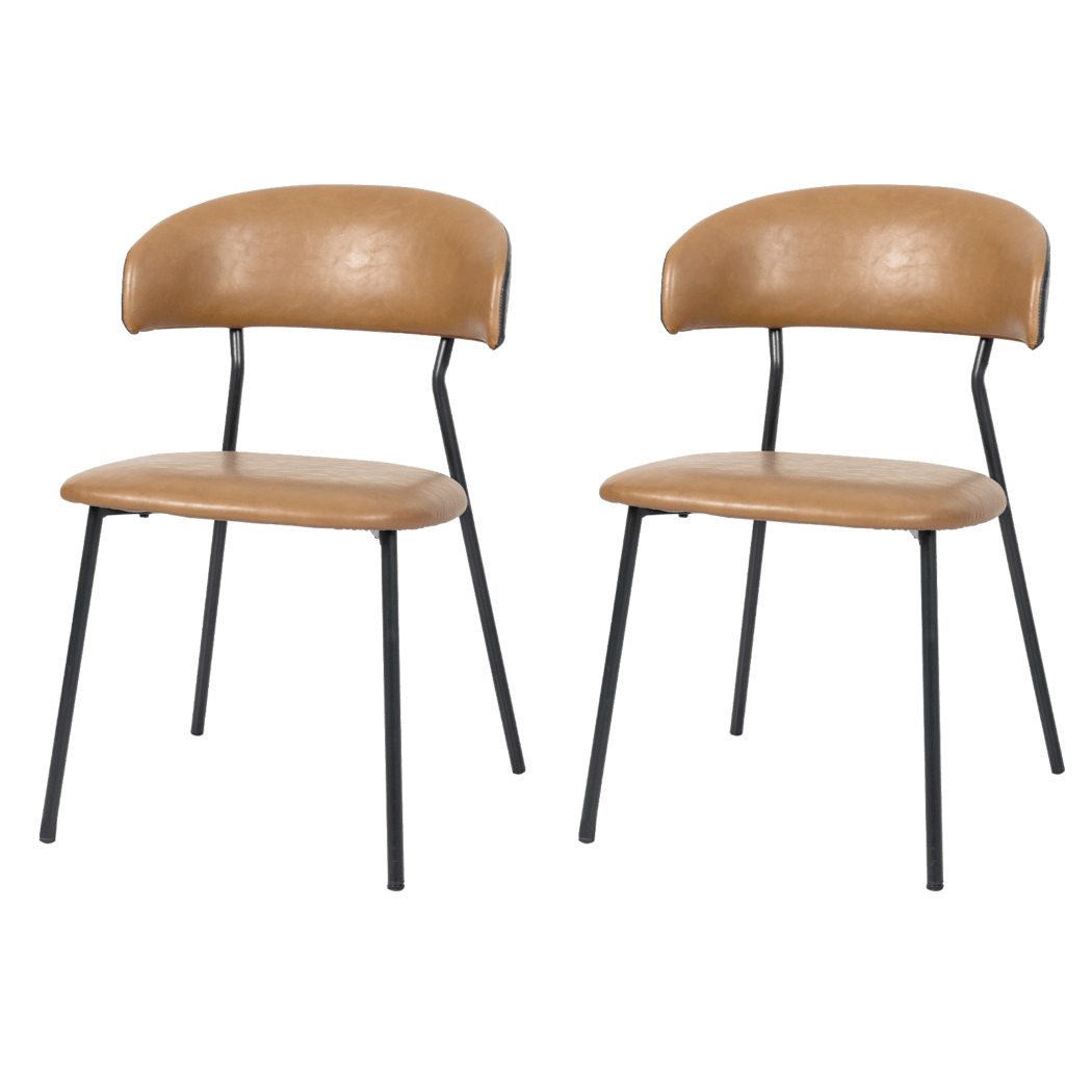 2x PU Leather Dining Chairs with Metal Legs - Brown - Rivercity House & Home Co. (ABN 18 642 972 209) - Affordable Modern Furniture Australia