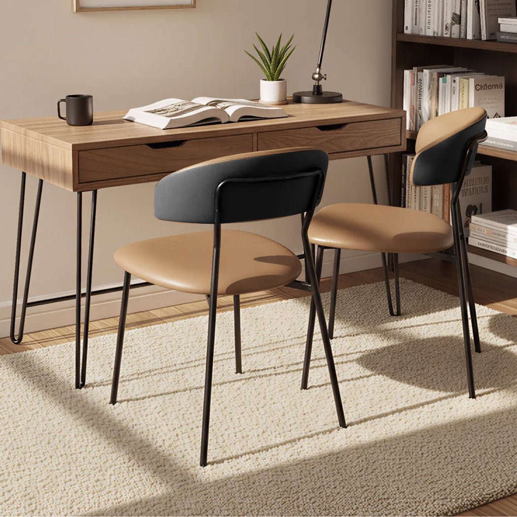 2x PU Leather Dining Chairs with Metal Legs - Brown - Rivercity House & Home Co. (ABN 18 642 972 209) - Affordable Modern Furniture Australia