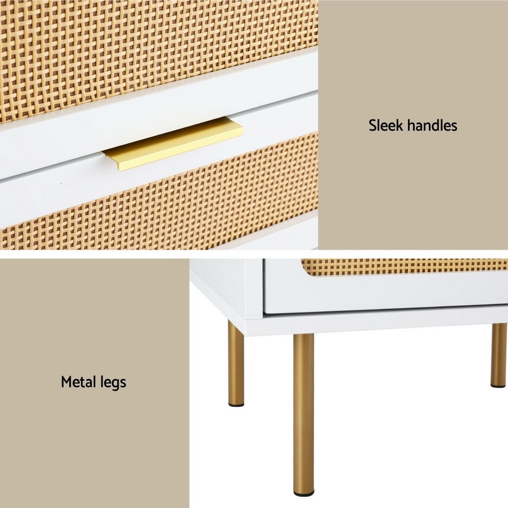 2x Rattan Bedside Table 2 Drawers White - Furniture > Bedroom > Bedside Tables - Rivercity House & Home Co. (ABN 18 642 972 209) - Affordable Modern Furniture Australia