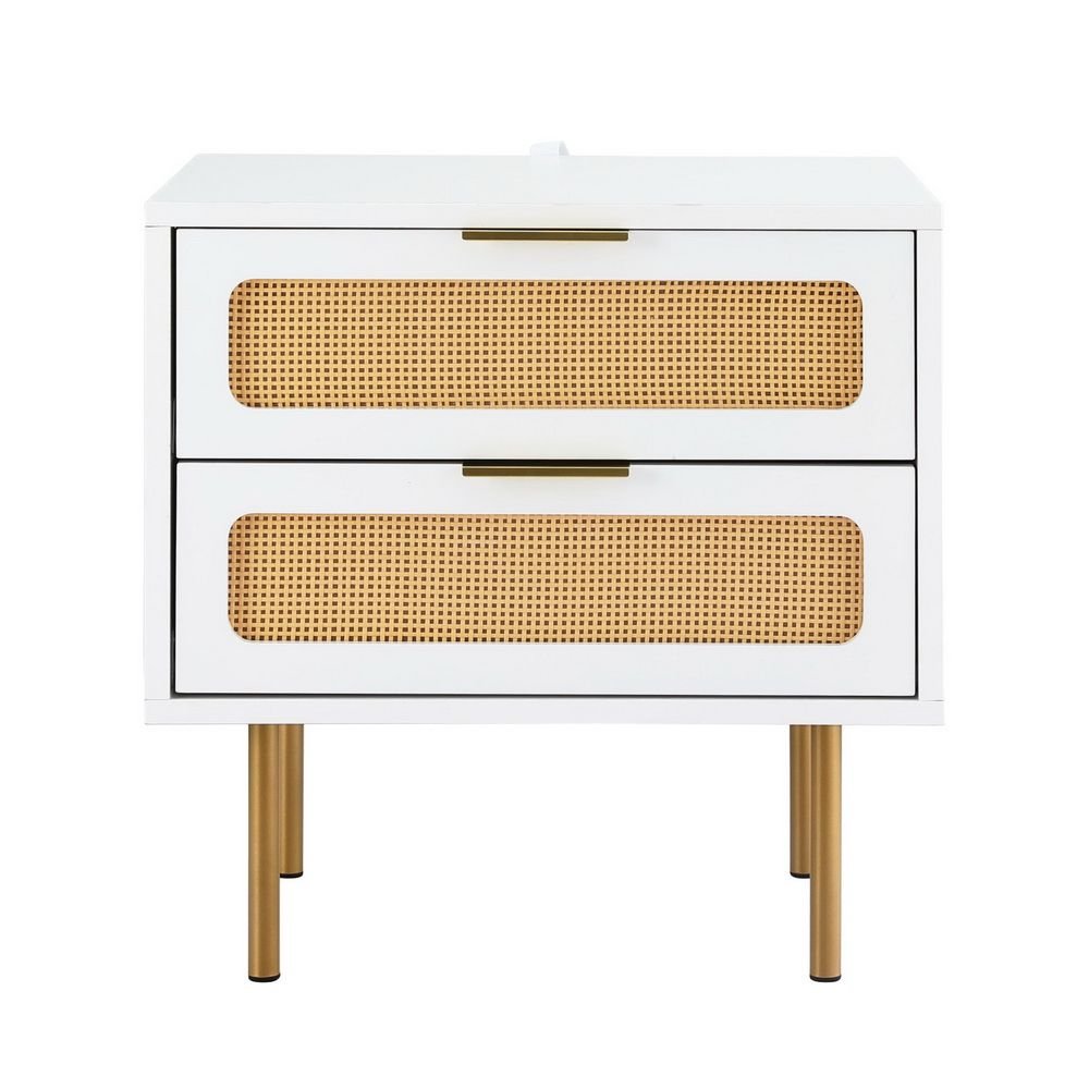 2x Rattan Bedside Table 2 Drawers White - Furniture > Bedroom > Bedside Tables - Rivercity House & Home Co. (ABN 18 642 972 209) - Affordable Modern Furniture Australia