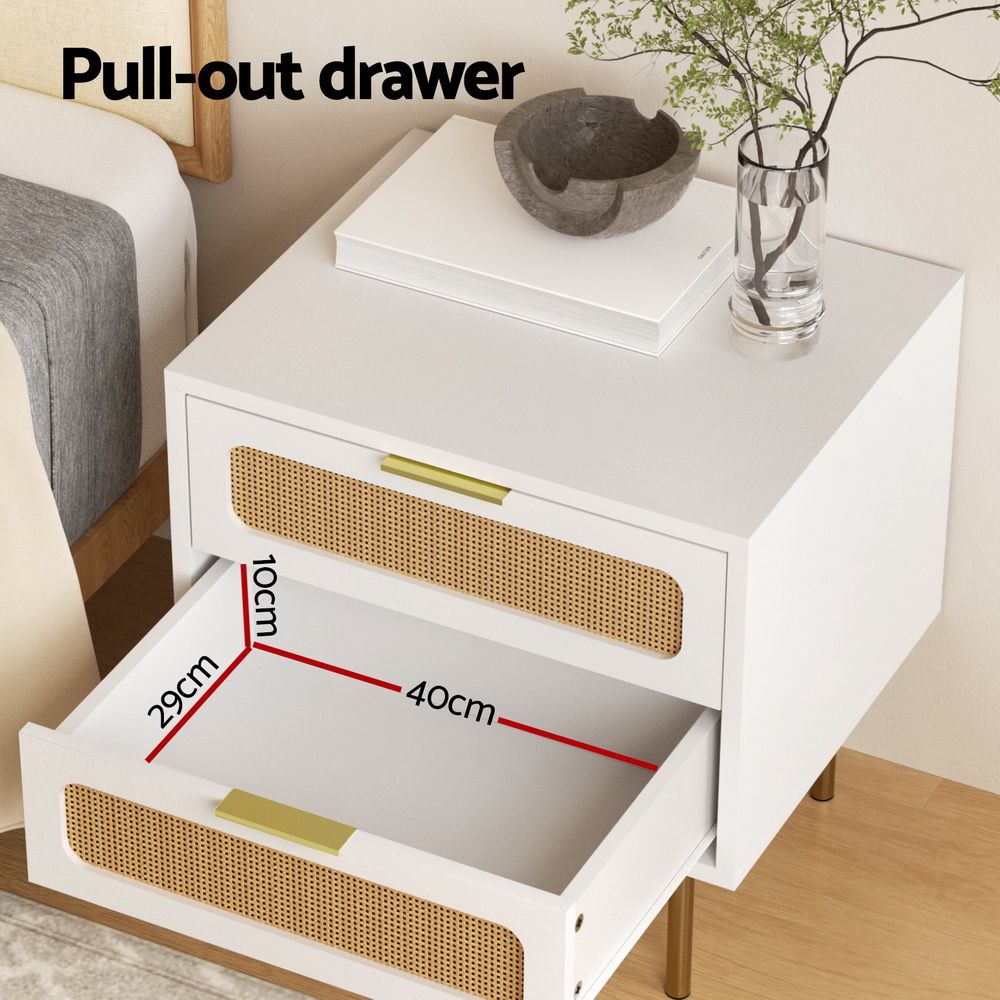 2x Rattan Bedside Table 2 Drawers White - Furniture > Bedroom > Bedside Tables - Rivercity House & Home Co. (ABN 18 642 972 209) - Affordable Modern Furniture Australia