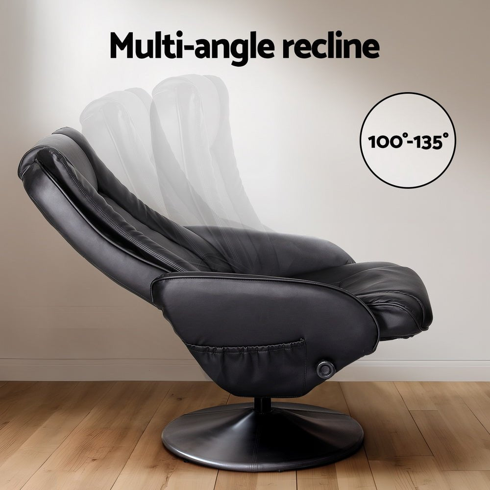 2X Recliner Chair Ottoman Heated Massage Black - Furniture > Bar Stools & Chairs > Arm Chairs & Recliners - Rivercity House & Home Co. (ABN 18 642 972 209) - Affordable Modern Furniture Australia