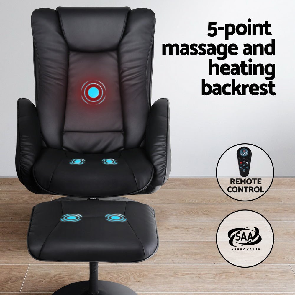 2X Recliner Chair Ottoman Heated Massage Black - Furniture > Bar Stools & Chairs > Arm Chairs & Recliners - Rivercity House & Home Co. (ABN 18 642 972 209) - Affordable Modern Furniture Australia