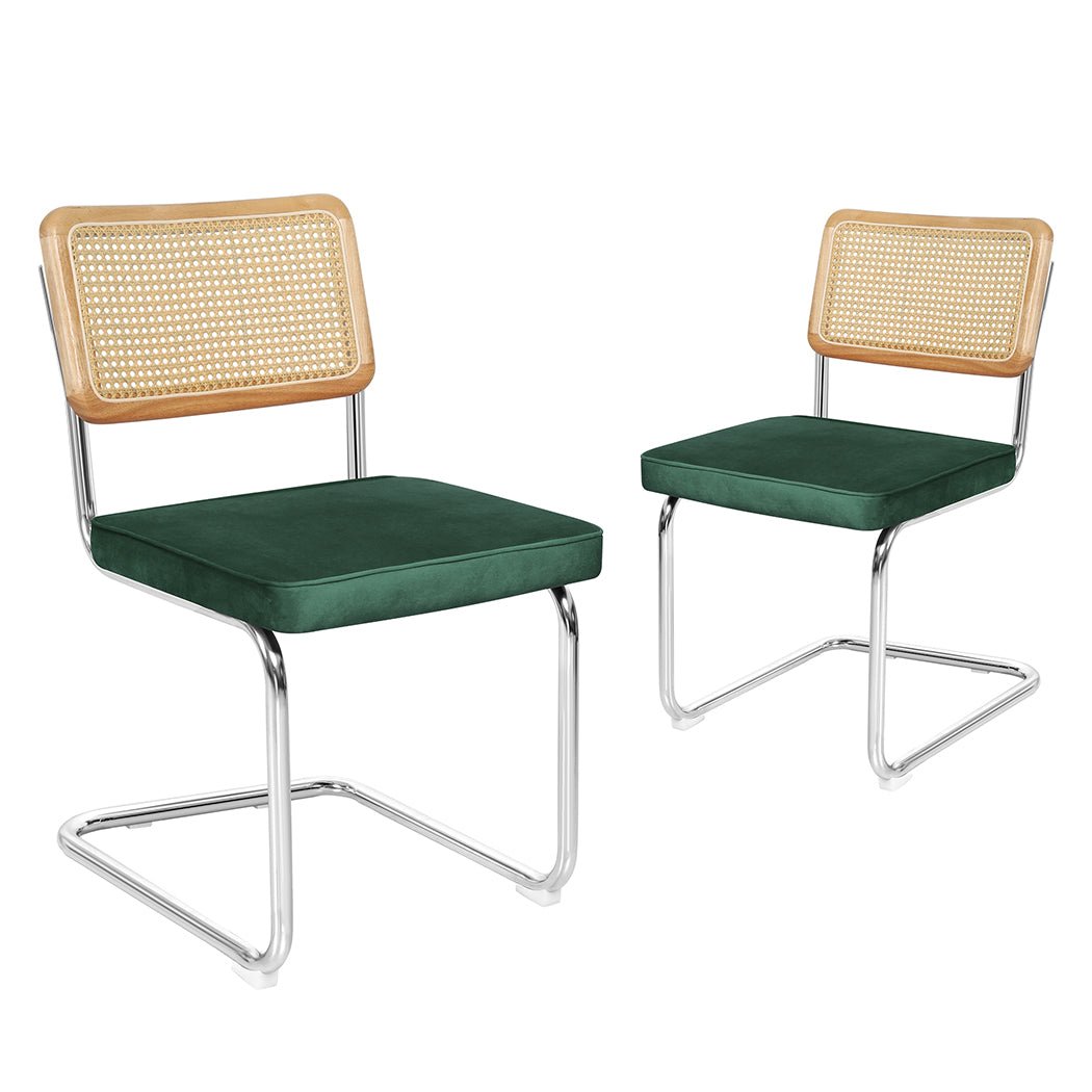 2x Replica Cesca Dining Chairs with Rattan Backrest - Green - Rivercity House & Home Co. (ABN 18 642 972 209) - Affordable Modern Furniture Australia