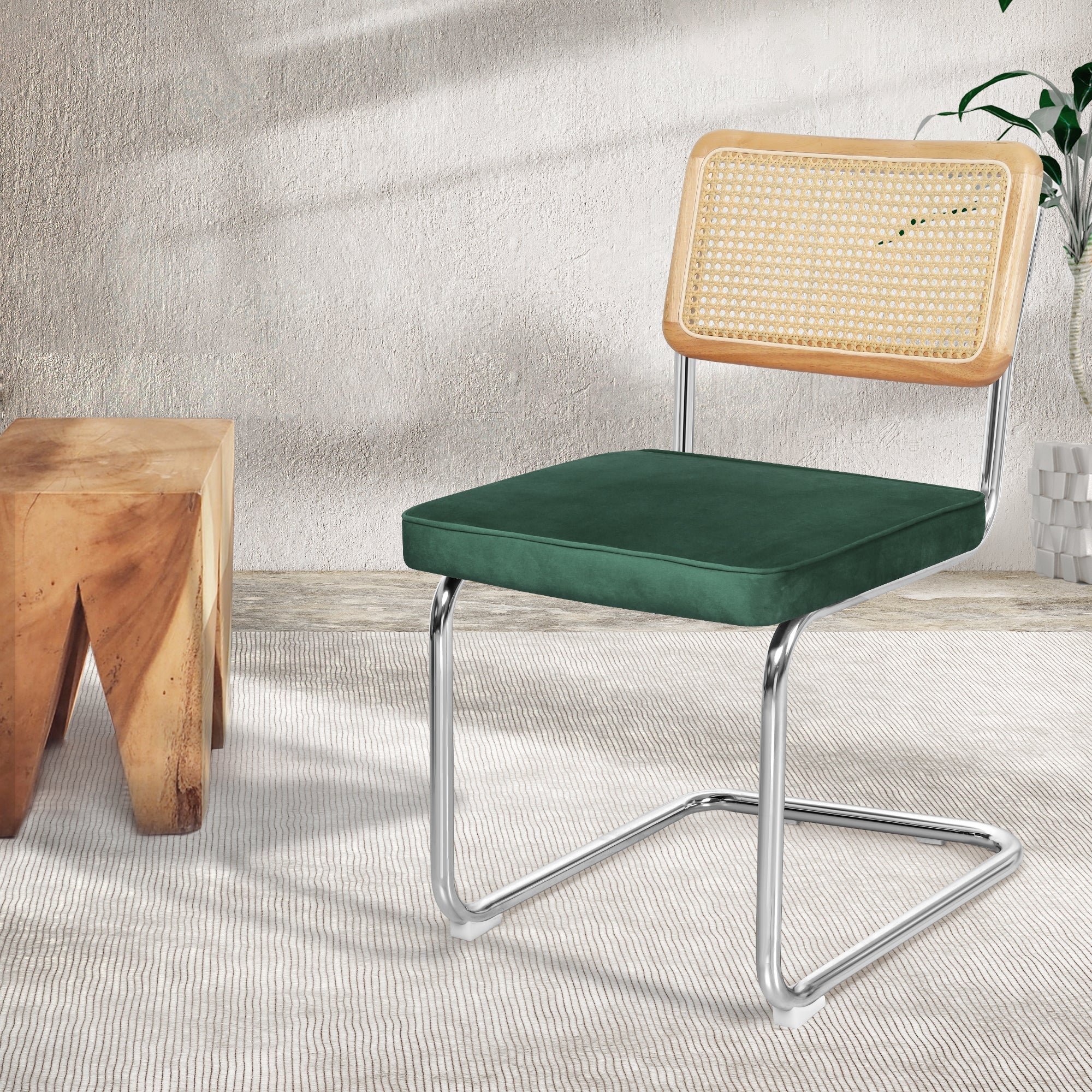 2x Replica Cesca Dining Chairs with Rattan Backrest - Green - Rivercity House & Home Co. (ABN 18 642 972 209) - Affordable Modern Furniture Australia