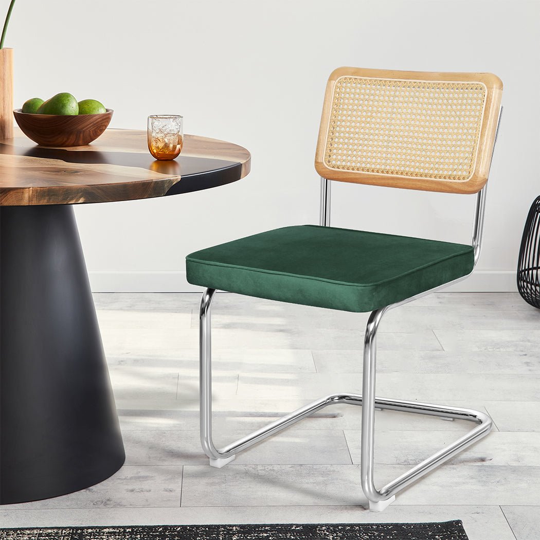 2x Replica Cesca Dining Chairs with Rattan Backrest - Green - Rivercity House & Home Co. (ABN 18 642 972 209) - Affordable Modern Furniture Australia