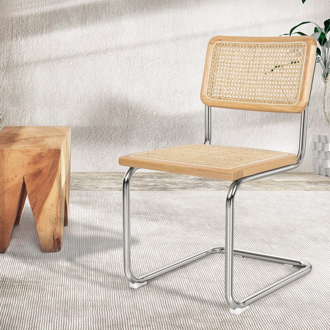 2x Replica Cesca Rattan Dining Chairs with Rubberwood Frame - Natural - Rivercity House & Home Co. (ABN 18 642 972 209) - Affordable Modern Furniture Australia