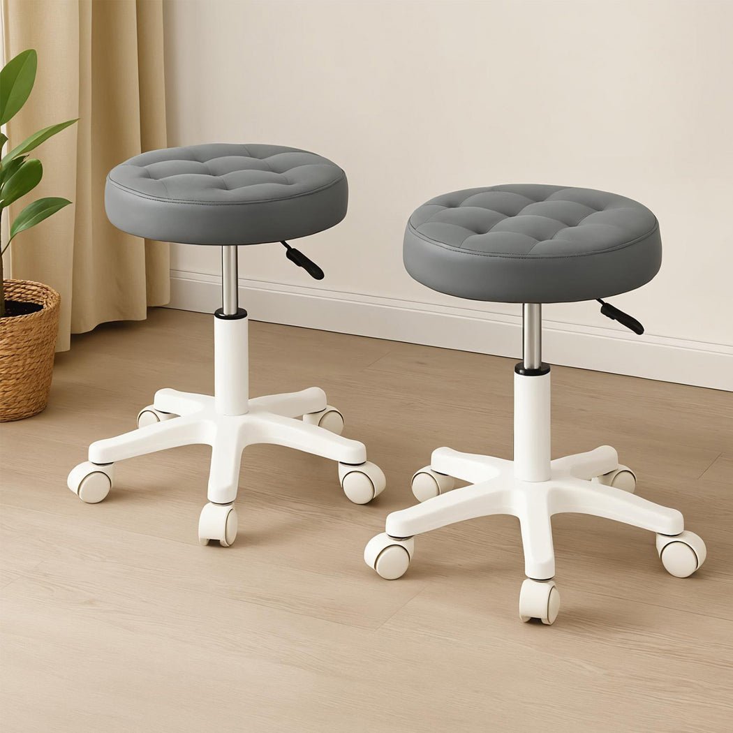 2x Rolling Swivel Bar Stool with PU Leather Seat - Grey - Rivercity House & Home Co. (ABN 18 642 972 209) - Affordable Modern Furniture Australia