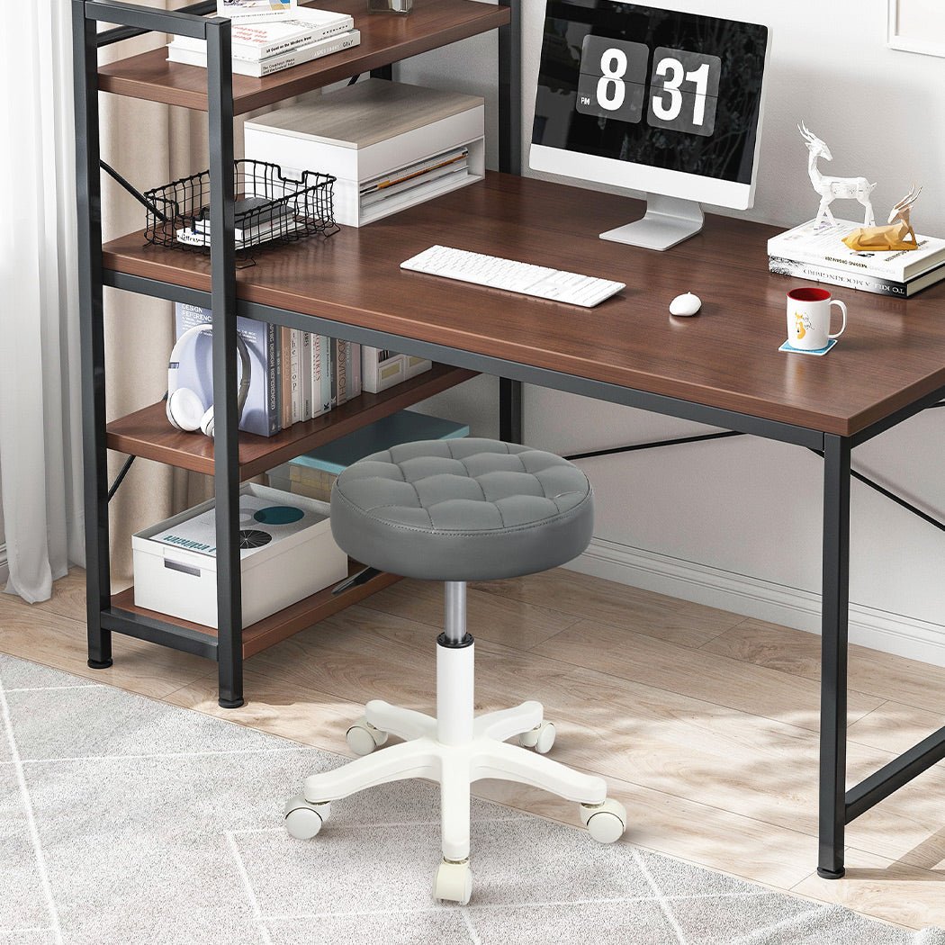 2x Rolling Swivel Bar Stool with PU Leather Seat - Grey - Rivercity House & Home Co. (ABN 18 642 972 209) - Affordable Modern Furniture Australia