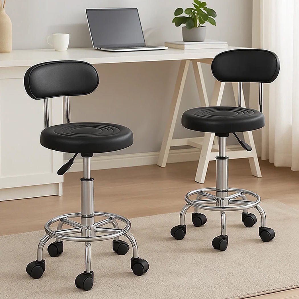 2x Salon Swivel Bar Stools with Casters and Footrest - Black - Rivercity House & Home Co. (ABN 18 642 972 209) - Affordable Modern Furniture Australia