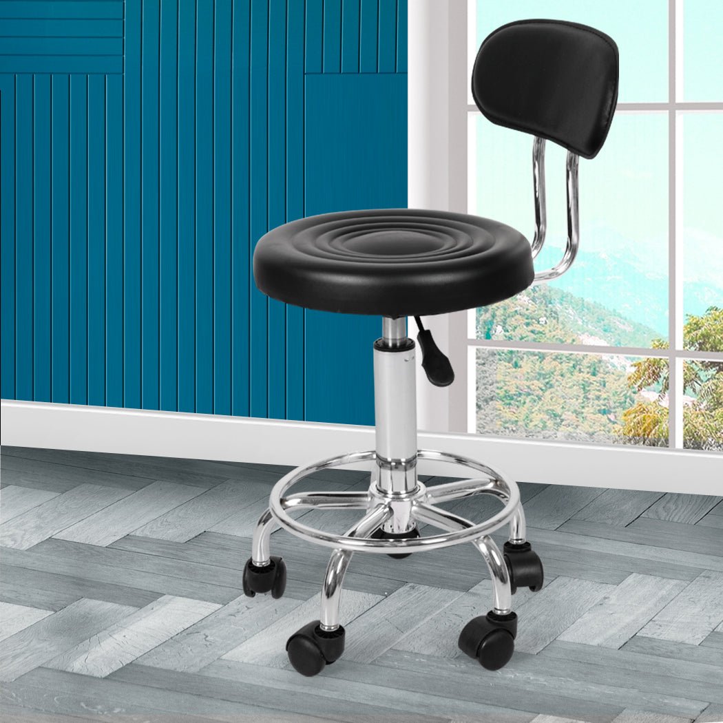 2x Salon Swivel Bar Stools with Casters and Footrest - Black - Rivercity House & Home Co. (ABN 18 642 972 209) - Affordable Modern Furniture Australia