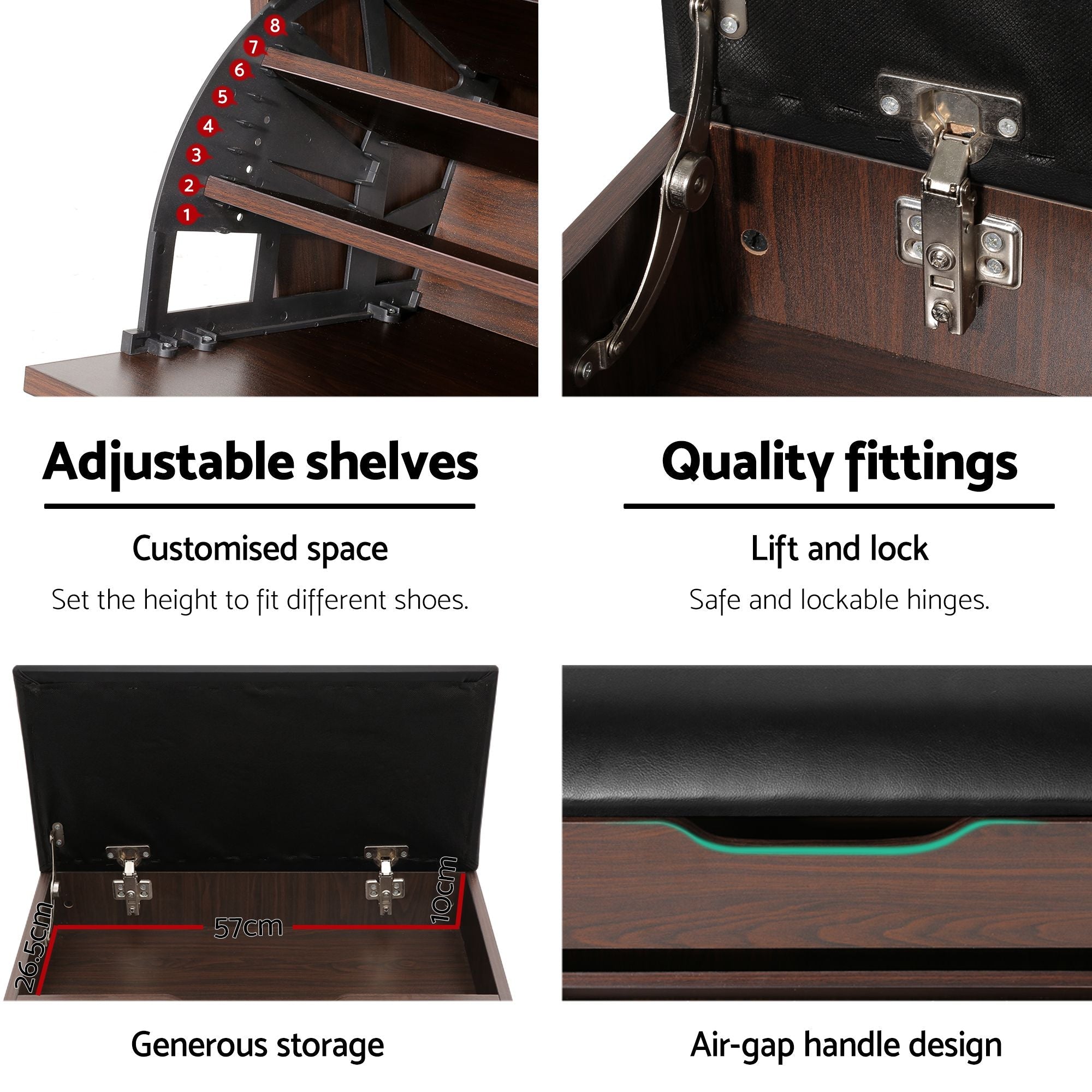 2x Shoe Bench Set Flip Drawer Walnut - Furniture > Living Room > Shoe Storage - Rivercity House & Home Co. (ABN 18 642 972 209) - Affordable Modern Furniture Australia