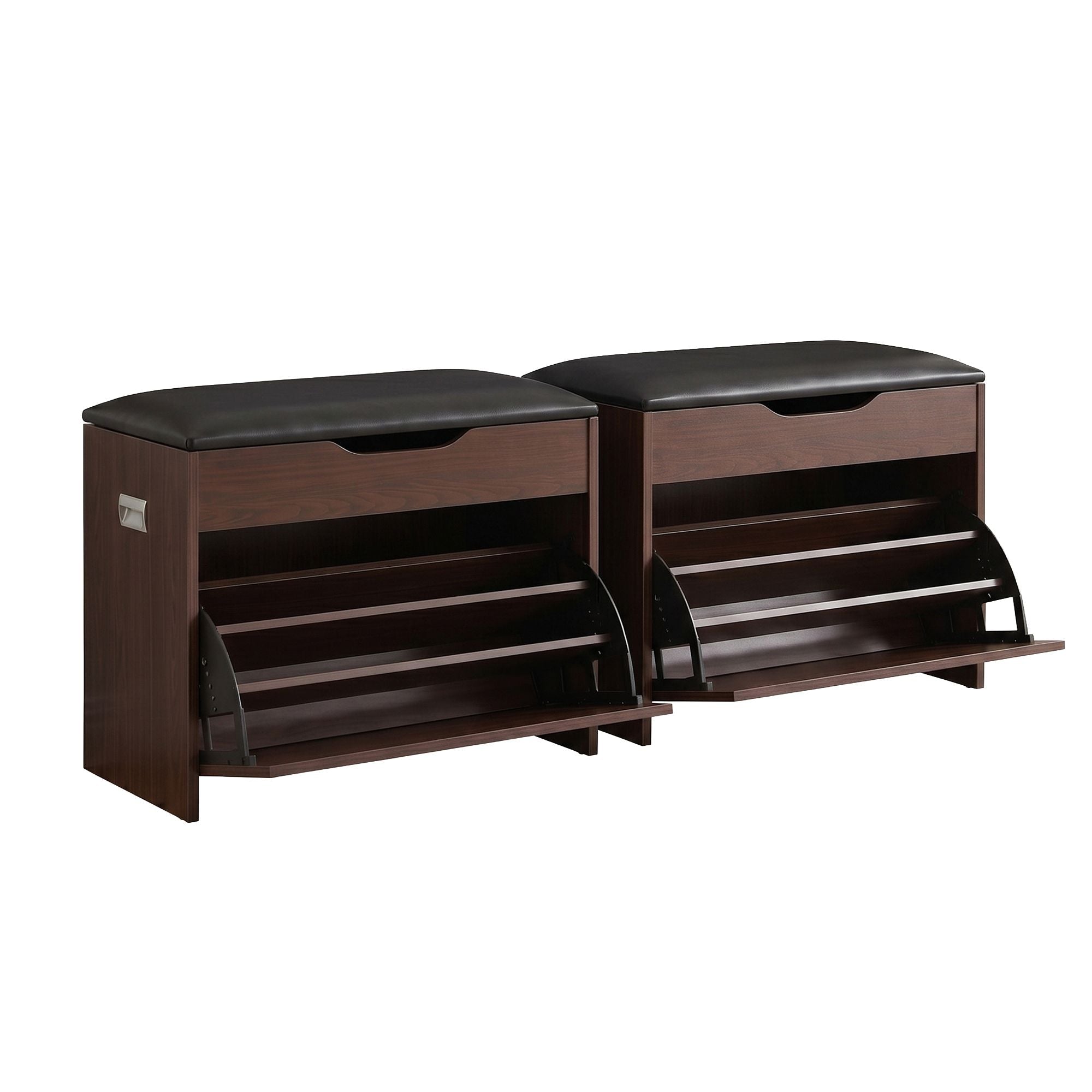 2x Shoe Bench Set Flip Drawer Walnut - Furniture > Living Room > Shoe Storage - Rivercity House & Home Co. (ABN 18 642 972 209) - Affordable Modern Furniture Australia