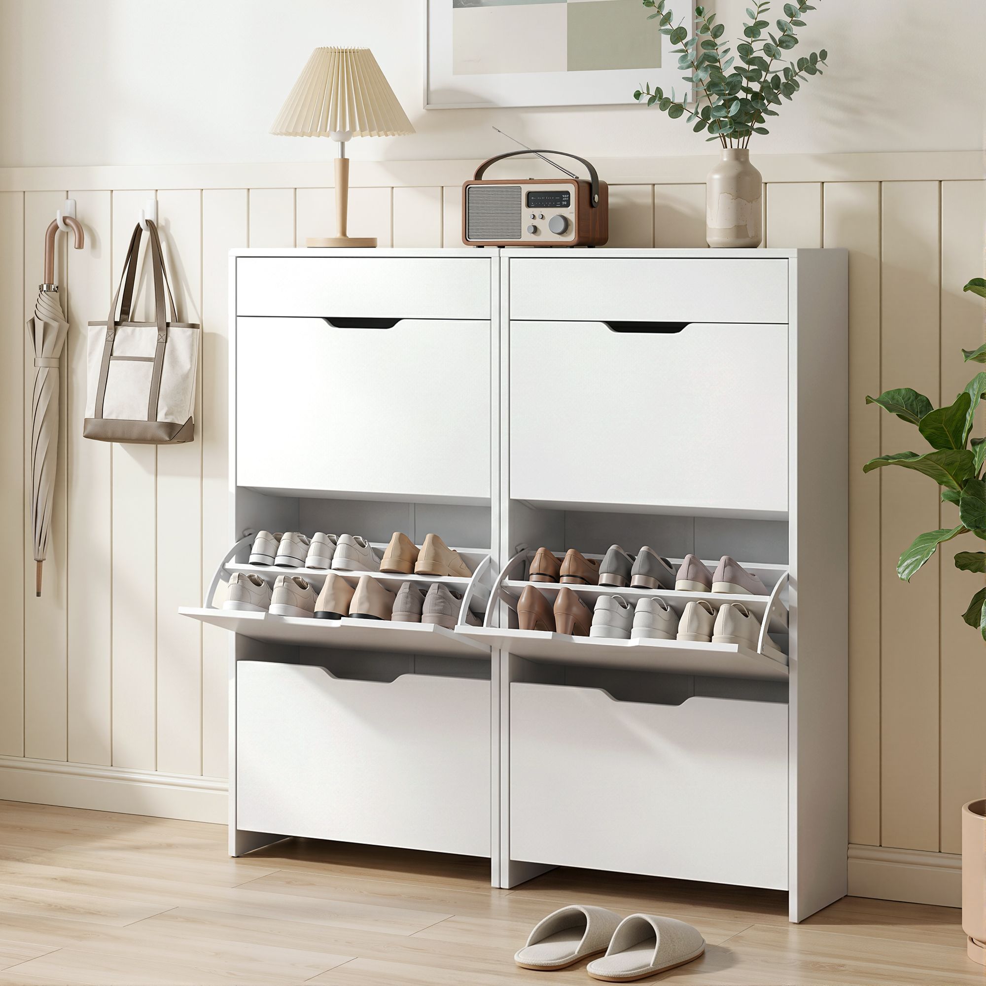 2x Shoe Cabinet Organiser 3 Flip Drawer High Gloss White - Furniture > Living Room > Shoe Storage - Rivercity House & Home Co. (ABN 18 642 972 209) - Affordable Modern Furniture Australia
