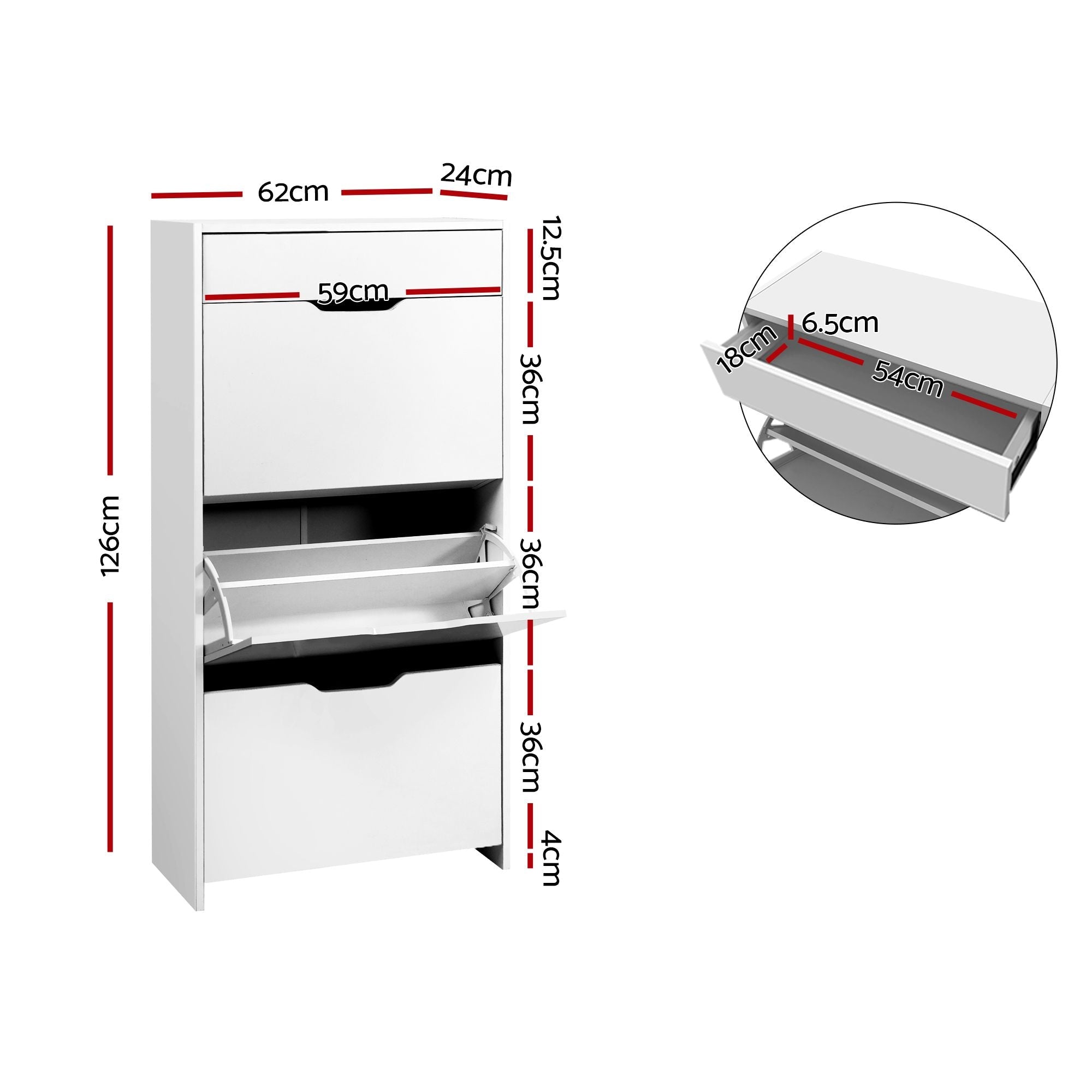 2x Shoe Cabinet Organiser 3 Flip Drawer High Gloss White - Furniture > Living Room > Shoe Storage - Rivercity House & Home Co. (ABN 18 642 972 209) - Affordable Modern Furniture Australia