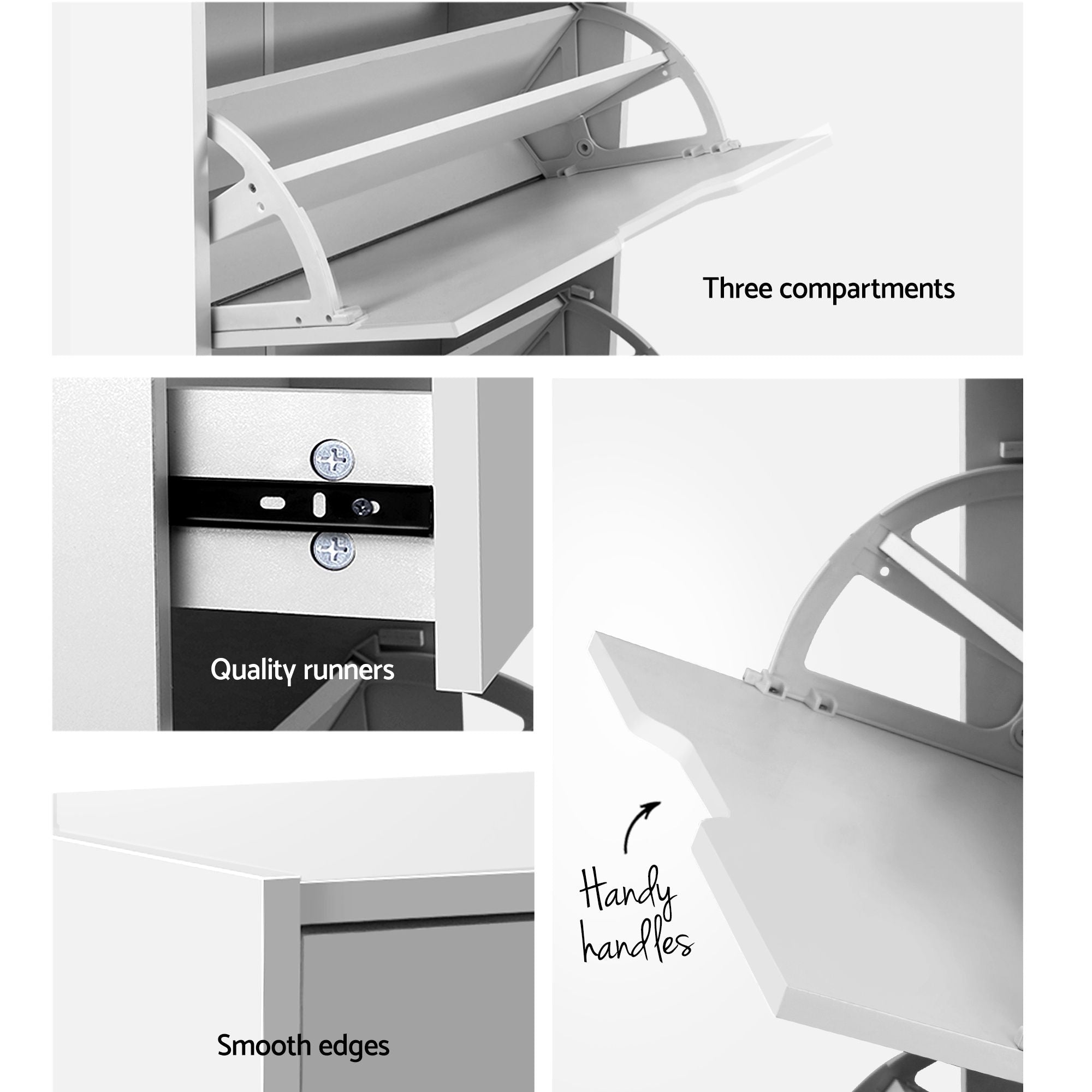 2x Shoe Cabinet Organiser 3 Flip Drawer High Gloss White - Furniture > Living Room > Shoe Storage - Rivercity House & Home Co. (ABN 18 642 972 209) - Affordable Modern Furniture Australia