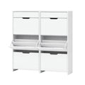 2x Shoe Cabinet Organiser with 3 Flip Drawers and Top Drawer - High Gloss White