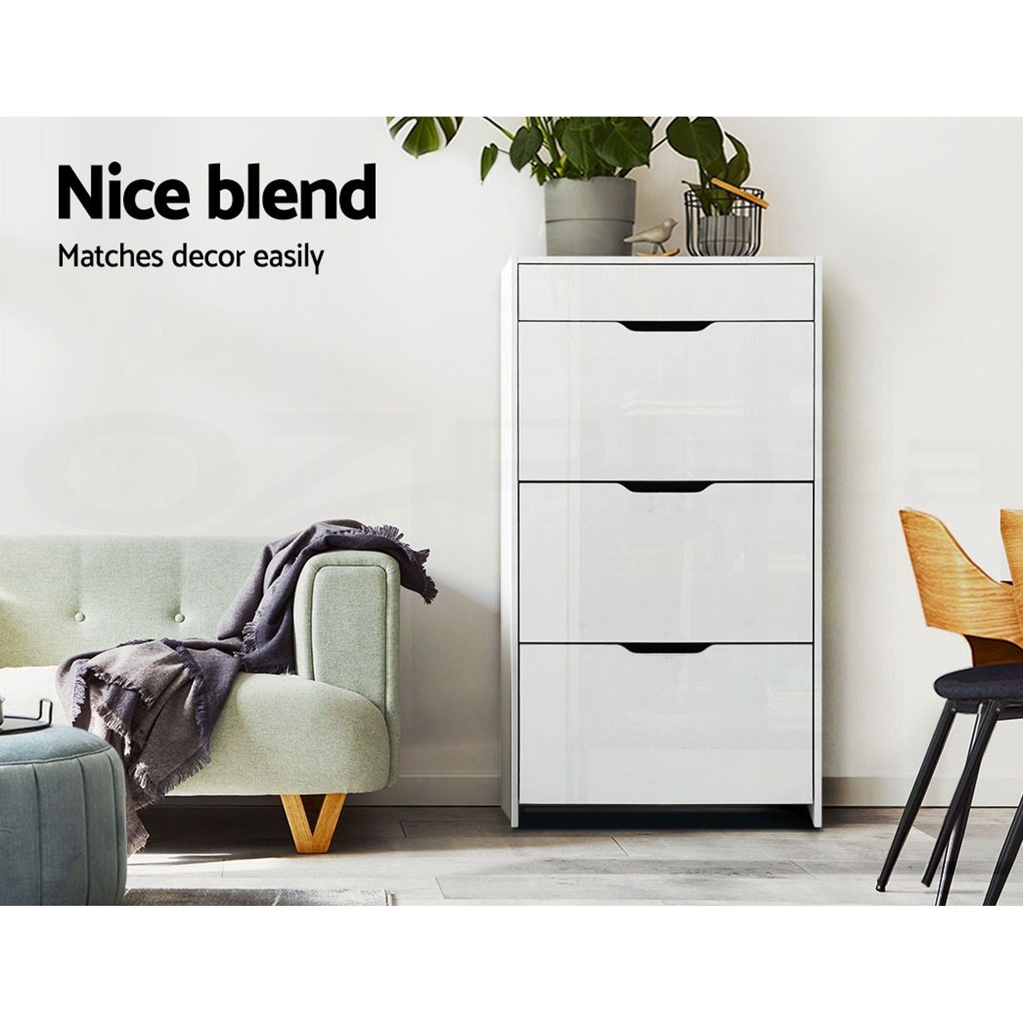 2x Shoe Cabinet Organiser 3 Flip Drawer High Gloss White - Furniture > Living Room > Shoe Storage - Rivercity House & Home Co. (ABN 18 642 972 209) - Affordable Modern Furniture Australia