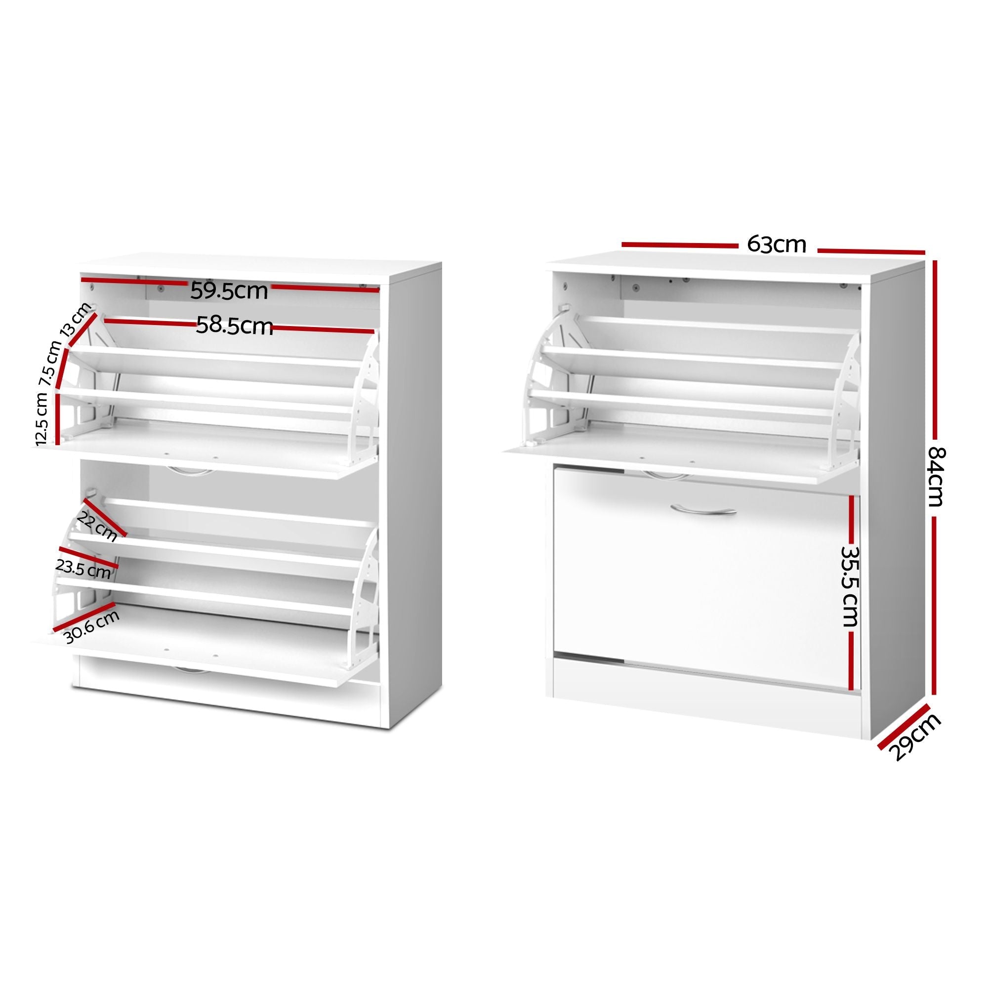 2x Shoe Cabinet Storage Organiser 2 Flip Drawer White - Furniture > Living Room > Shoe Storage - Rivercity House & Home Co. (ABN 18 642 972 209) - Affordable Modern Furniture Australia