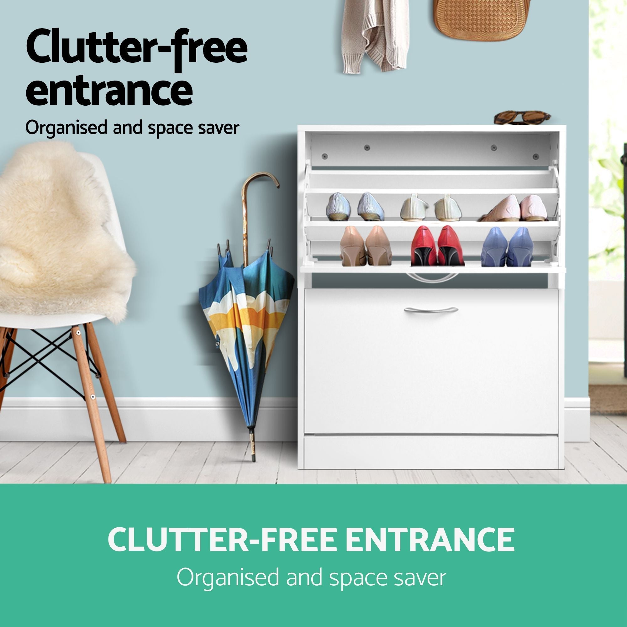 2x Shoe Cabinet Storage Organiser 2 Flip Drawer White - Furniture > Living Room > Shoe Storage - Rivercity House & Home Co. (ABN 18 642 972 209) - Affordable Modern Furniture Australia