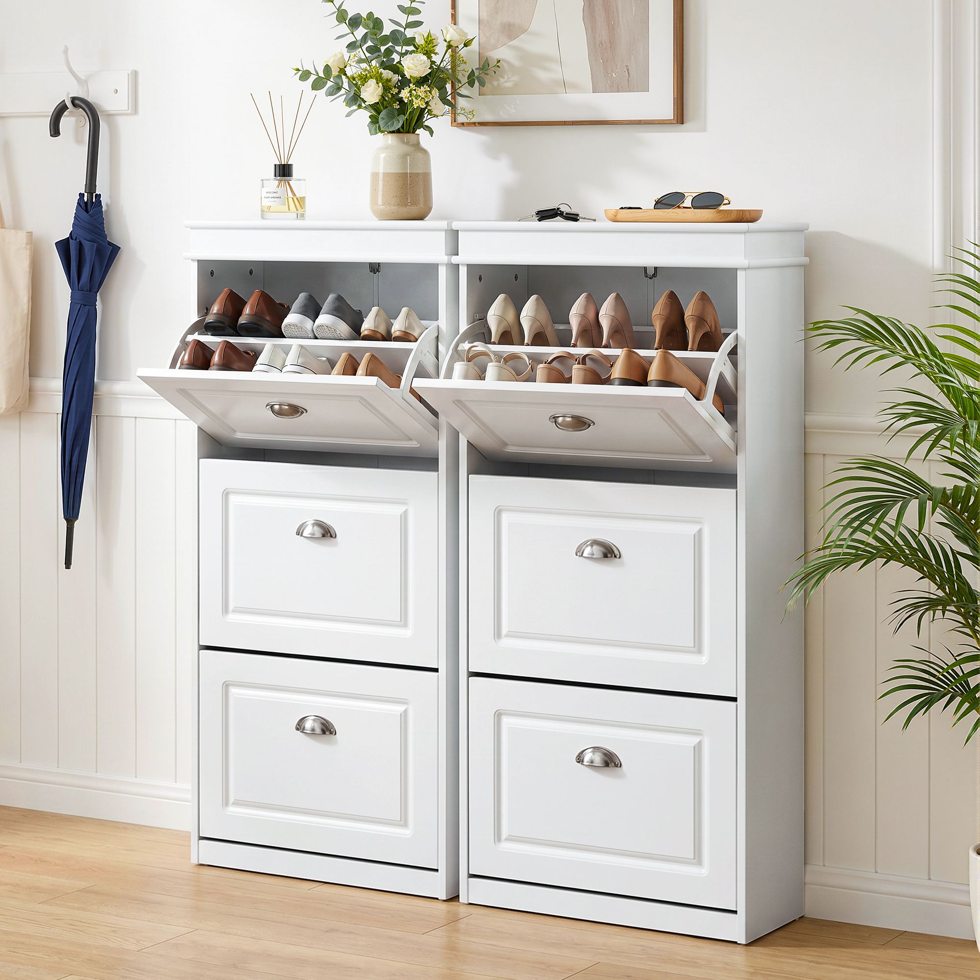 2x Shoe Cabinet Storage Organiser 3 Flip Drawer White - Furniture > Living Room > Shoe Storage - Rivercity House & Home Co. (ABN 18 642 972 209) - Affordable Modern Furniture Australia
