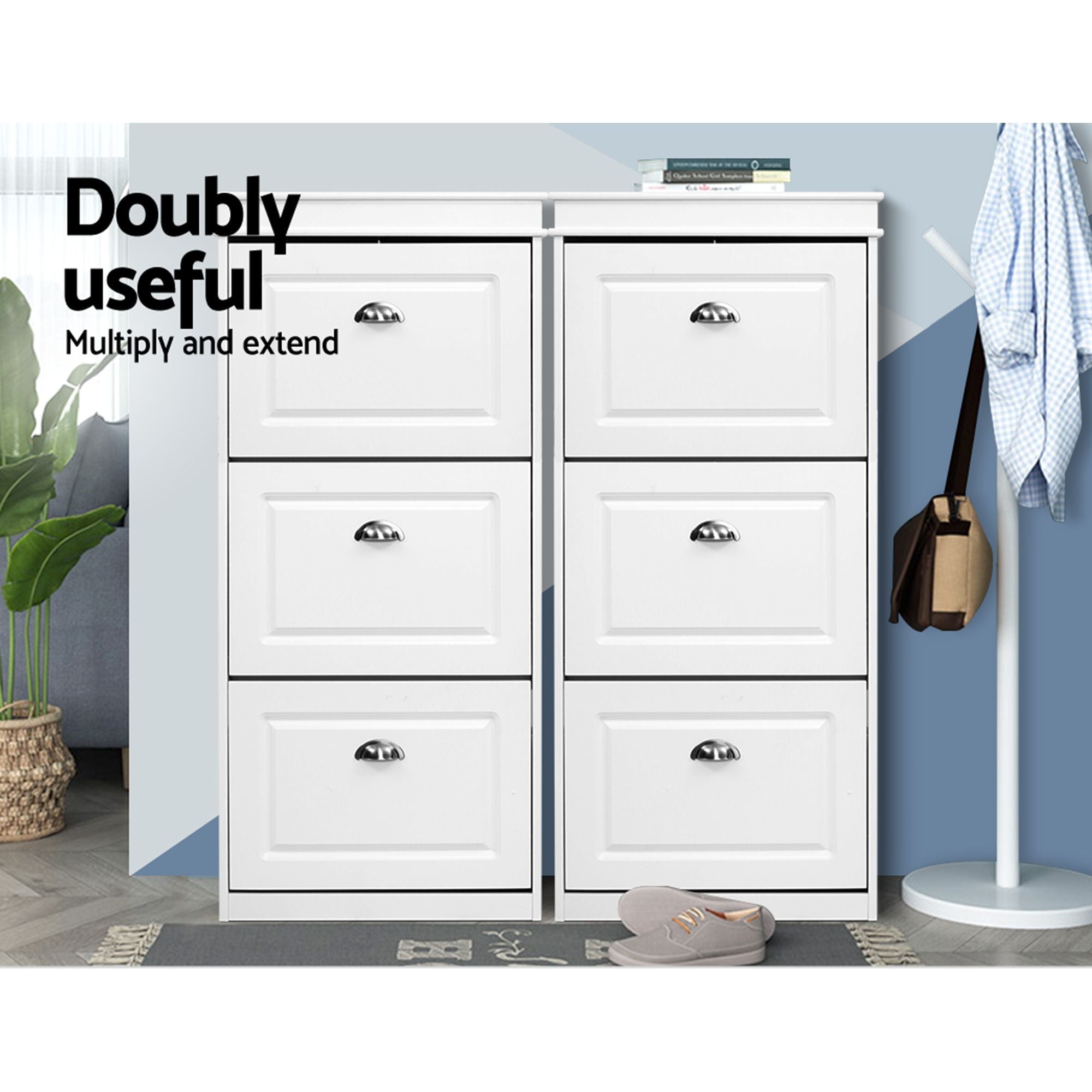 2x Shoe Cabinet Storage Organiser 3 Flip Drawer White - Furniture > Living Room > Shoe Storage - Rivercity House & Home Co. (ABN 18 642 972 209) - Affordable Modern Furniture Australia