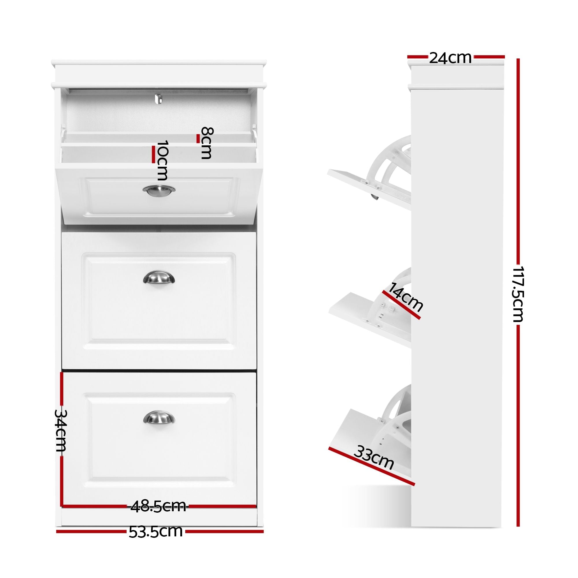 2x Shoe Cabinet Storage Organiser 3 Flip Drawer White - Furniture > Living Room > Shoe Storage - Rivercity House & Home Co. (ABN 18 642 972 209) - Affordable Modern Furniture Australia