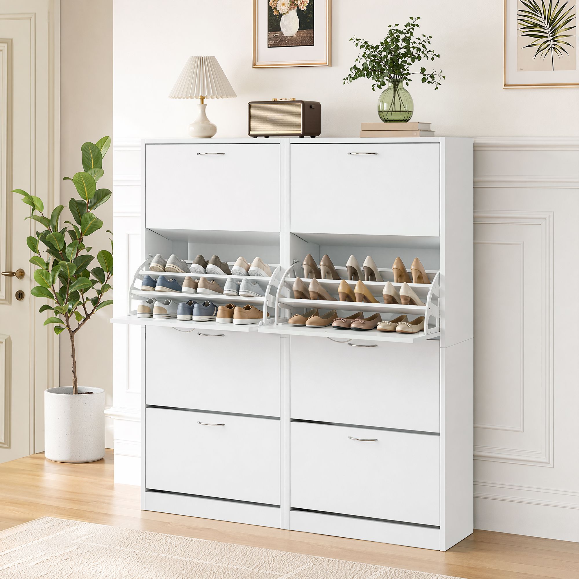 2x Shoe Cabinet Storage Organiser 4 Flip Drawer White - Furniture > Living Room > Shoe Storage - Rivercity House & Home Co. (ABN 18 642 972 209) - Affordable Modern Furniture Australia