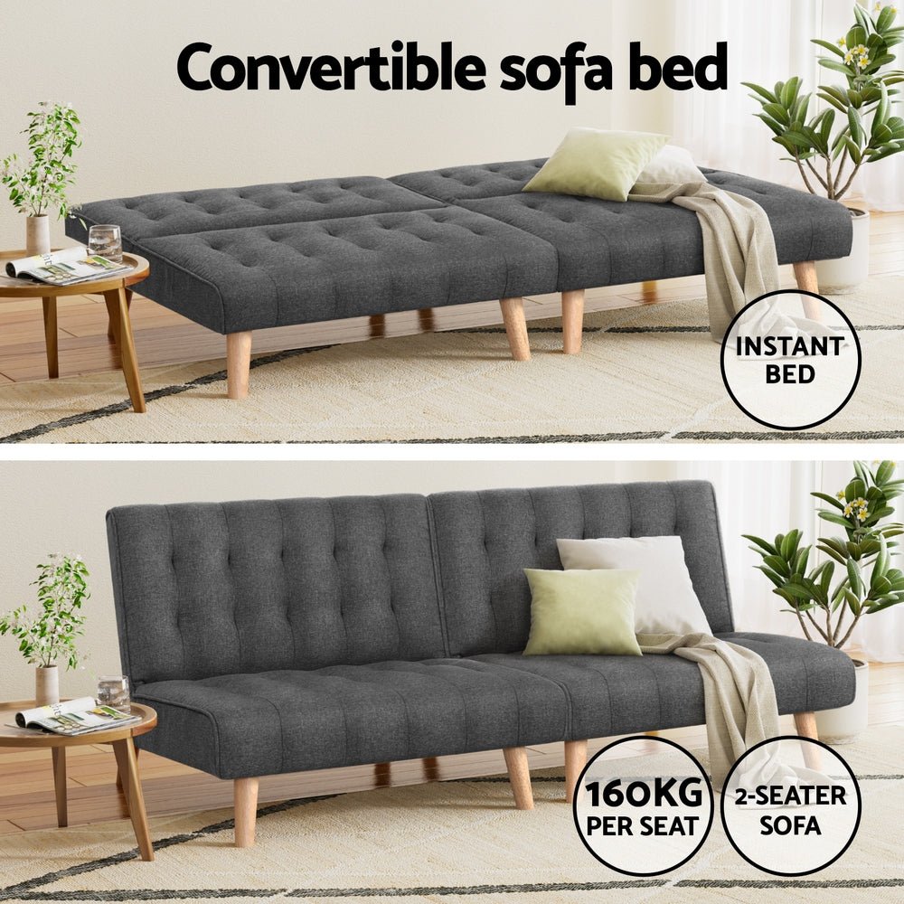 2x Sofa Bed Couch Single Seater Fabric Grey - Furniture > Sofas > Sofas & Sofa Beds - Rivercity House & Home Co. (ABN 18 642 972 209) - Affordable Modern Furniture Australia
