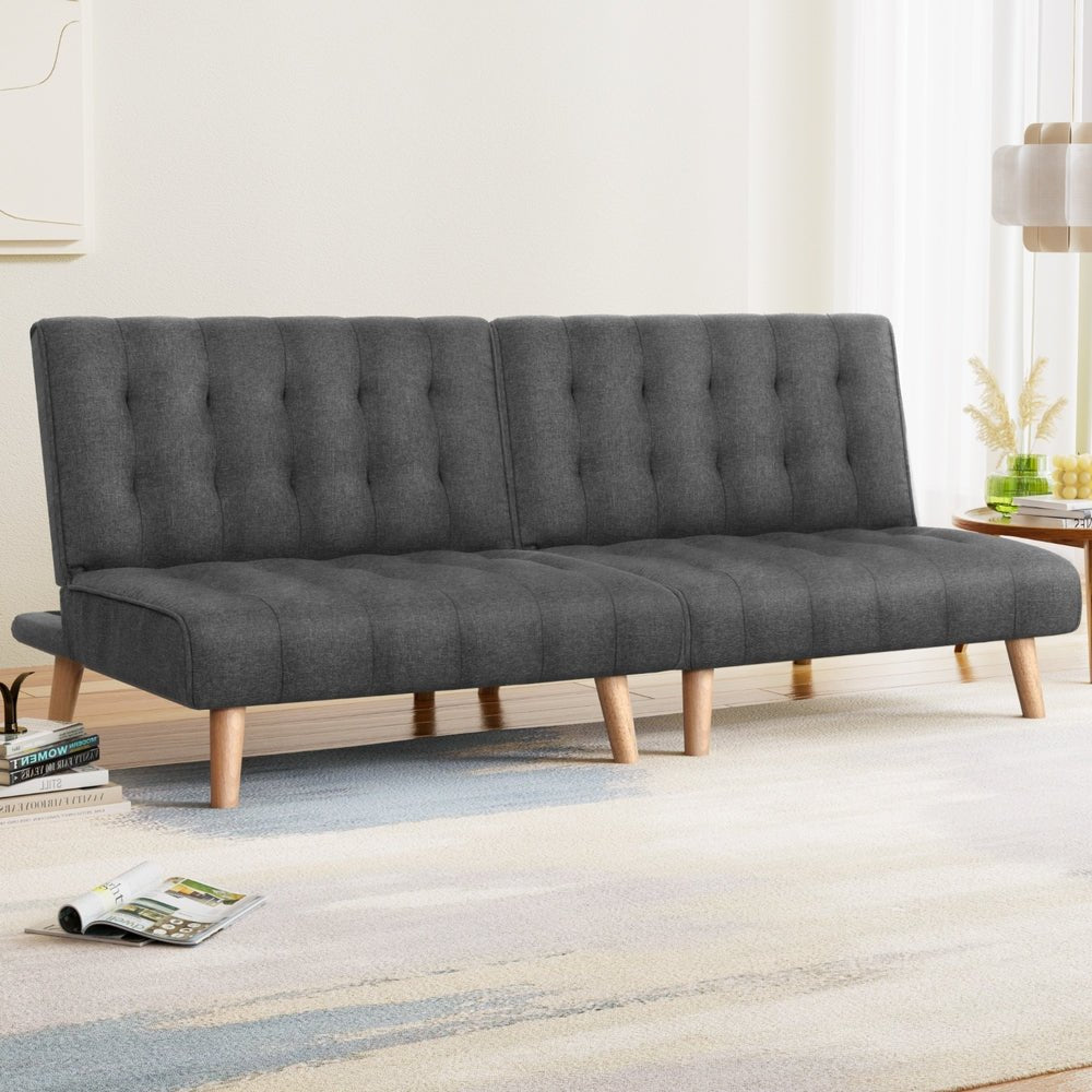 2x Sofa Bed Couch Single Seater Fabric Grey - Furniture > Sofas > Sofas & Sofa Beds - Rivercity House & Home Co. (ABN 18 642 972 209) - Affordable Modern Furniture Australia
