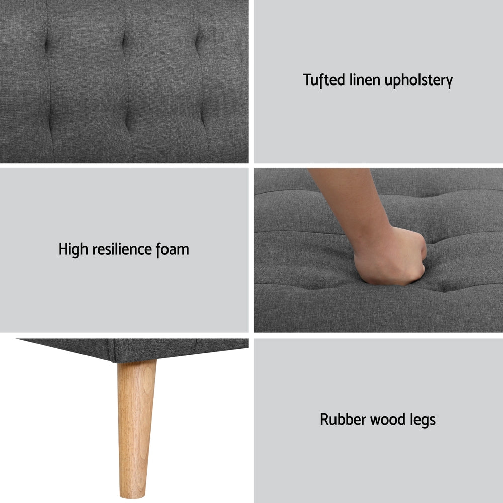 2x Sofa Bed Couch Single Seater Fabric Grey - Furniture > Sofas > Sofas & Sofa Beds - Rivercity House & Home Co. (ABN 18 642 972 209) - Affordable Modern Furniture Australia