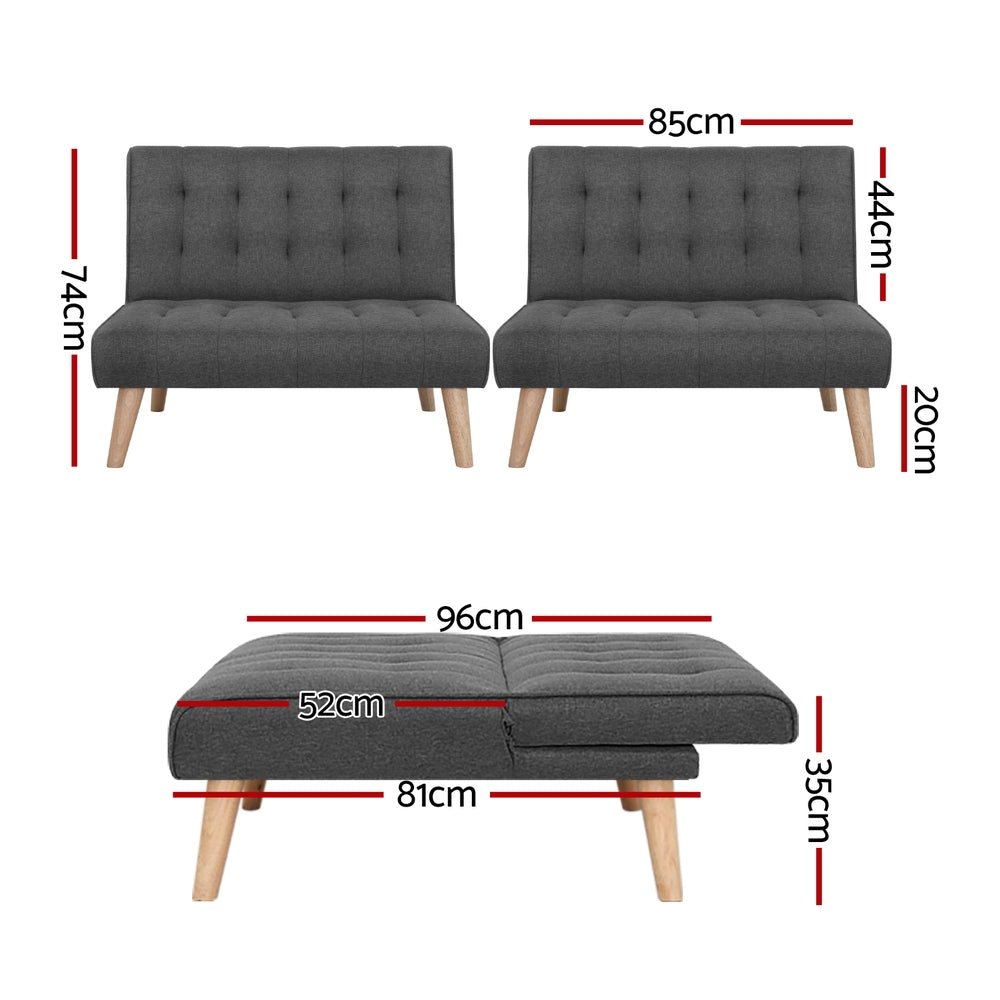 2x Sofa Bed Couch Single Seater Fabric Grey - Furniture > Sofas > Sofas & Sofa Beds - Rivercity House & Home Co. (ABN 18 642 972 209) - Affordable Modern Furniture Australia